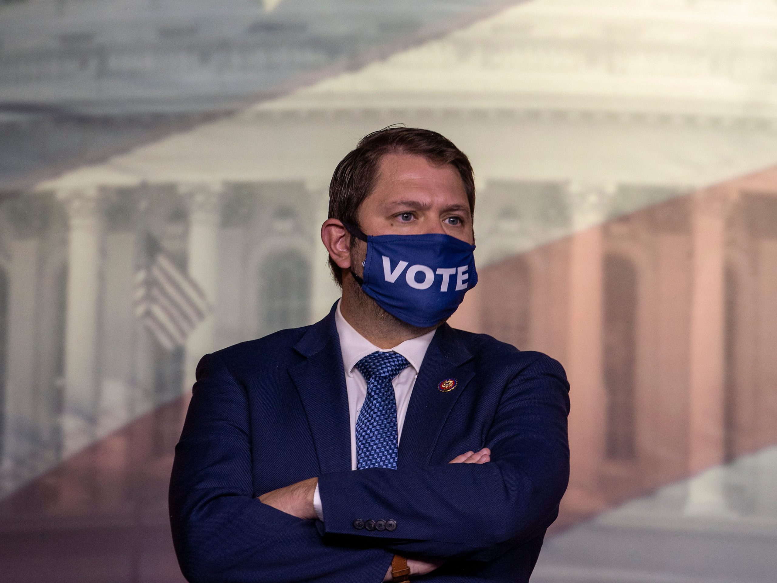 Rep. Ruben Gallego, chair of the Congressional Hispanic Caucus’s BOLD PAC, looks on during a press conference on Capitol Hill on June 30, 2020.