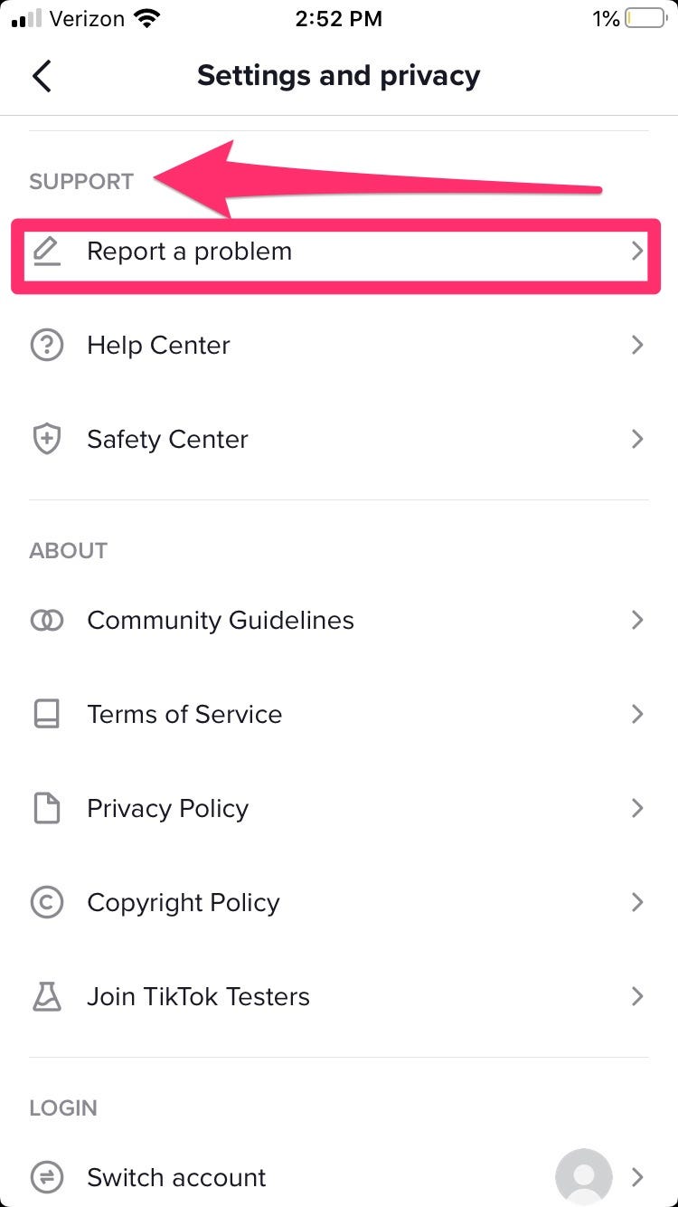 settings and privacy tiktok page