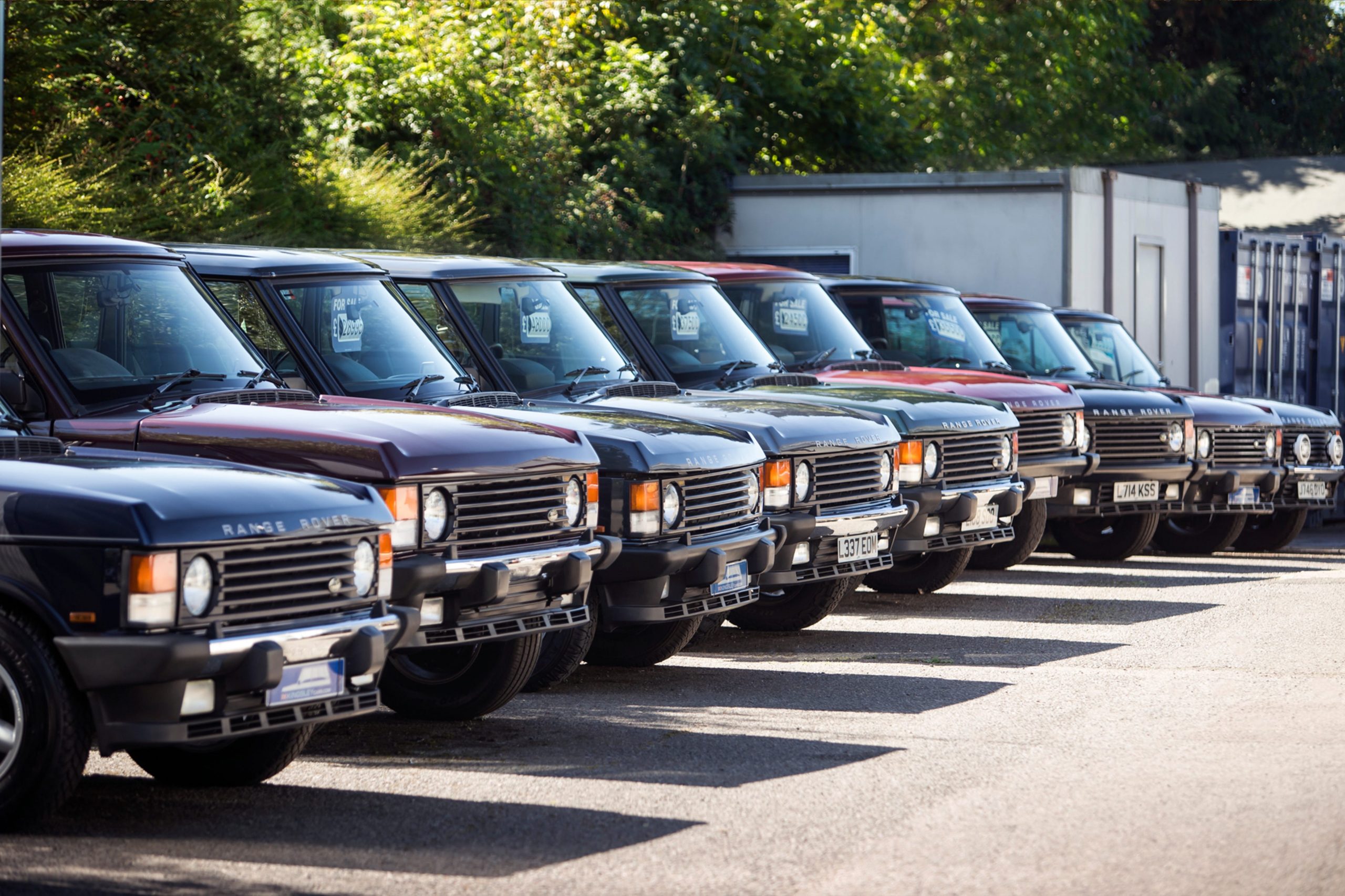 A line of Kingsley Cars Range Rovers.