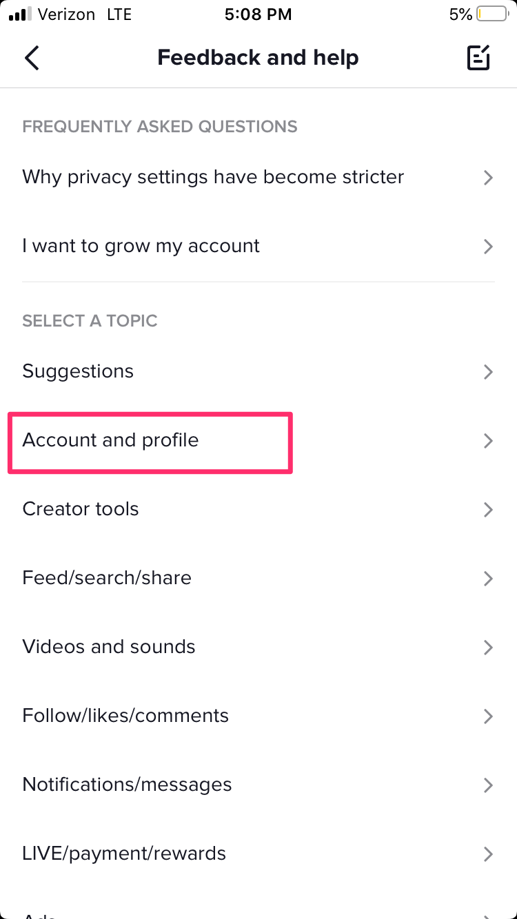 feedback and help tiktok page