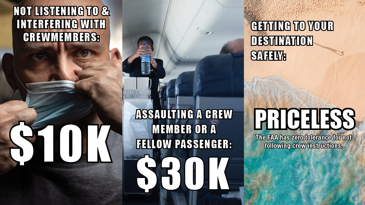 A meme that warns passengers about the fees facing unruly travelers.