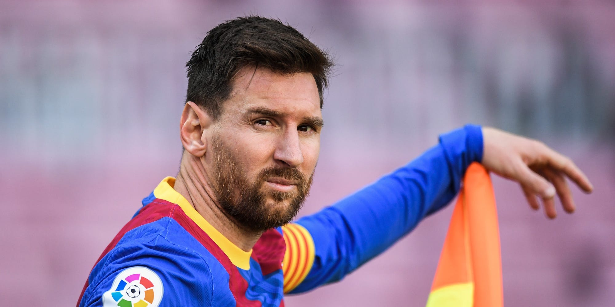 Lionel Messi of FC Barcelona looks on during the La Liga Santander match between FC Barcelona and Atletico de Madrid at Camp Nou