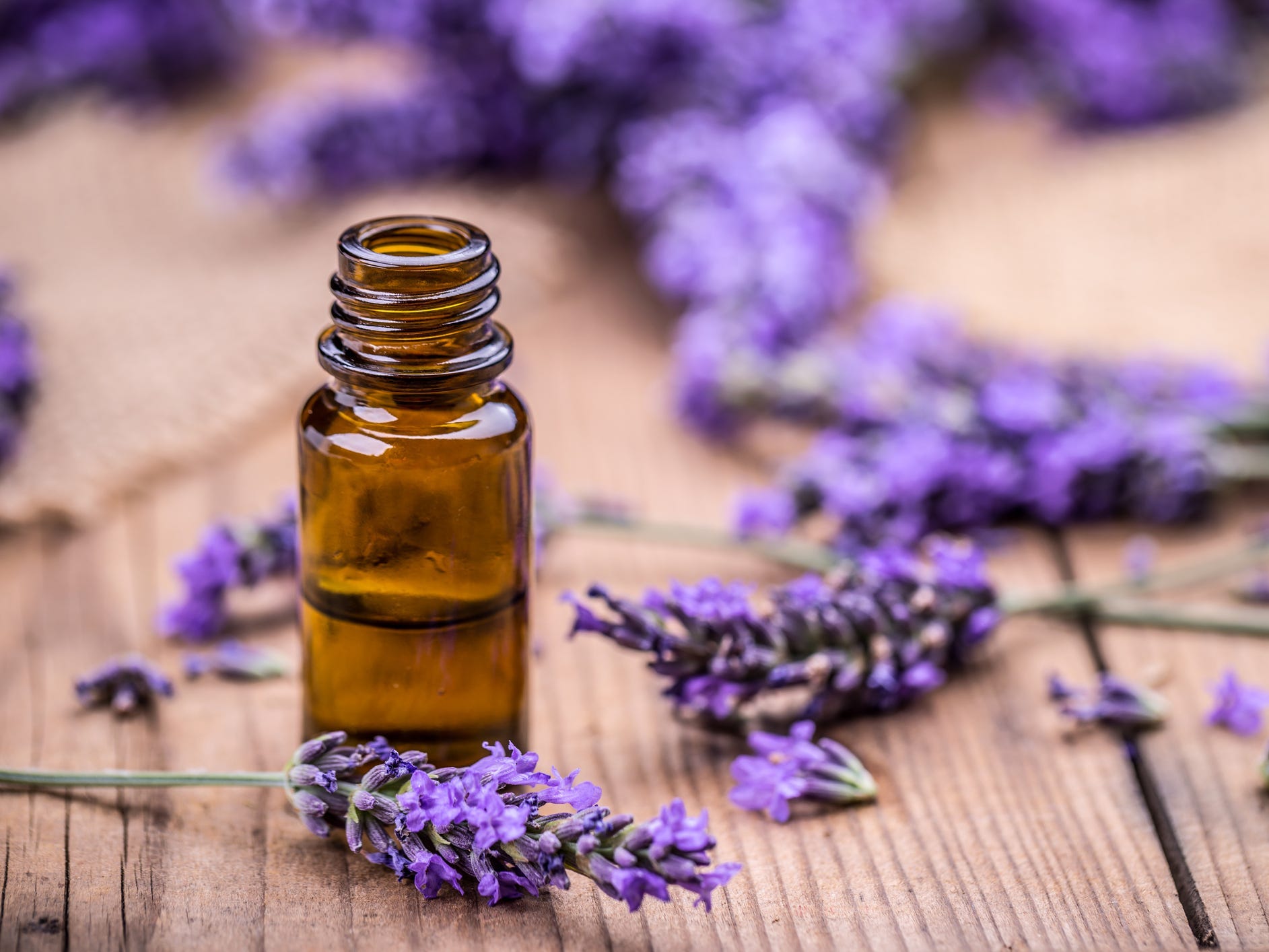 A bottle of lavender essential oil.