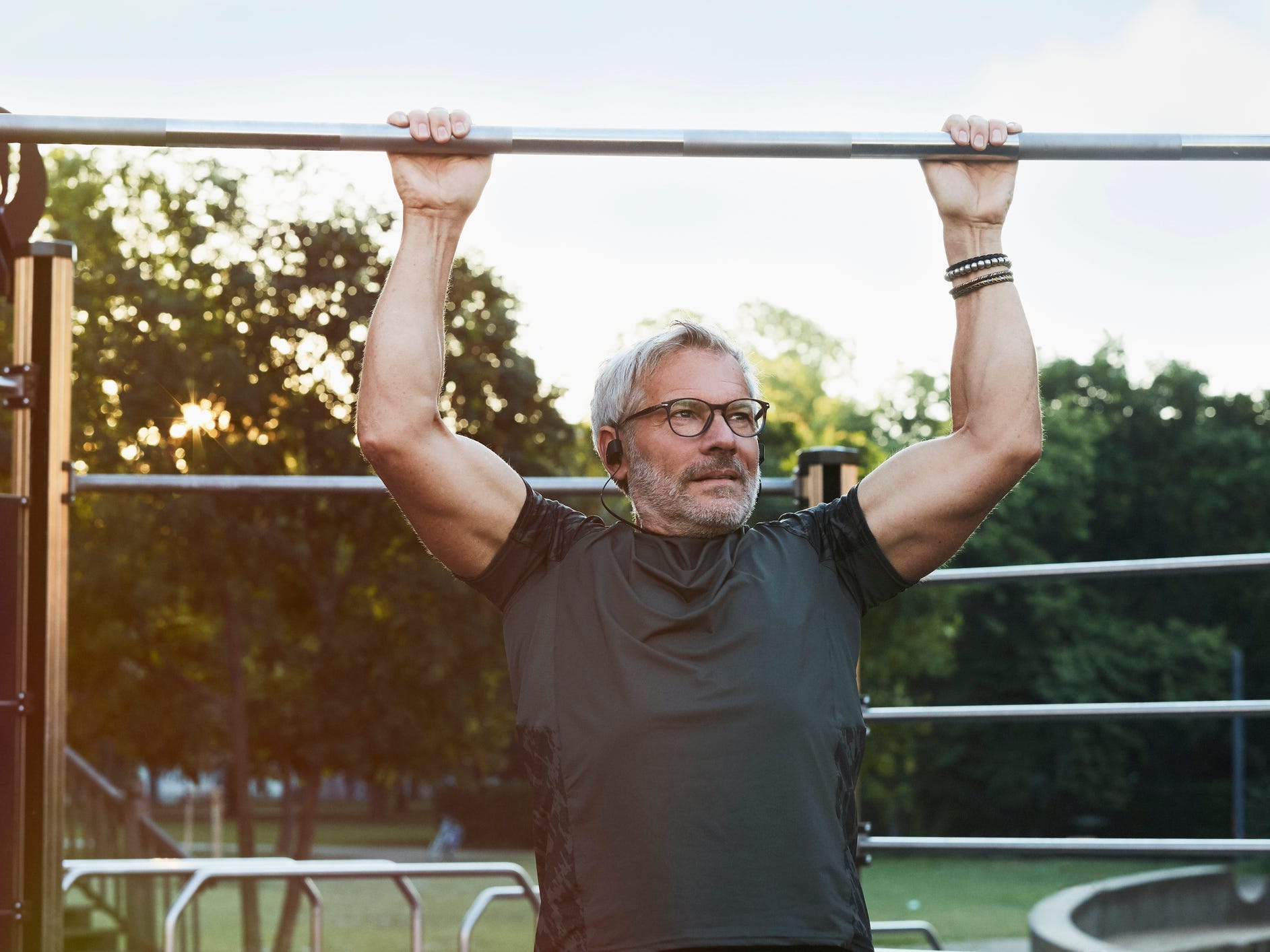 exercise older adult grey-haired man