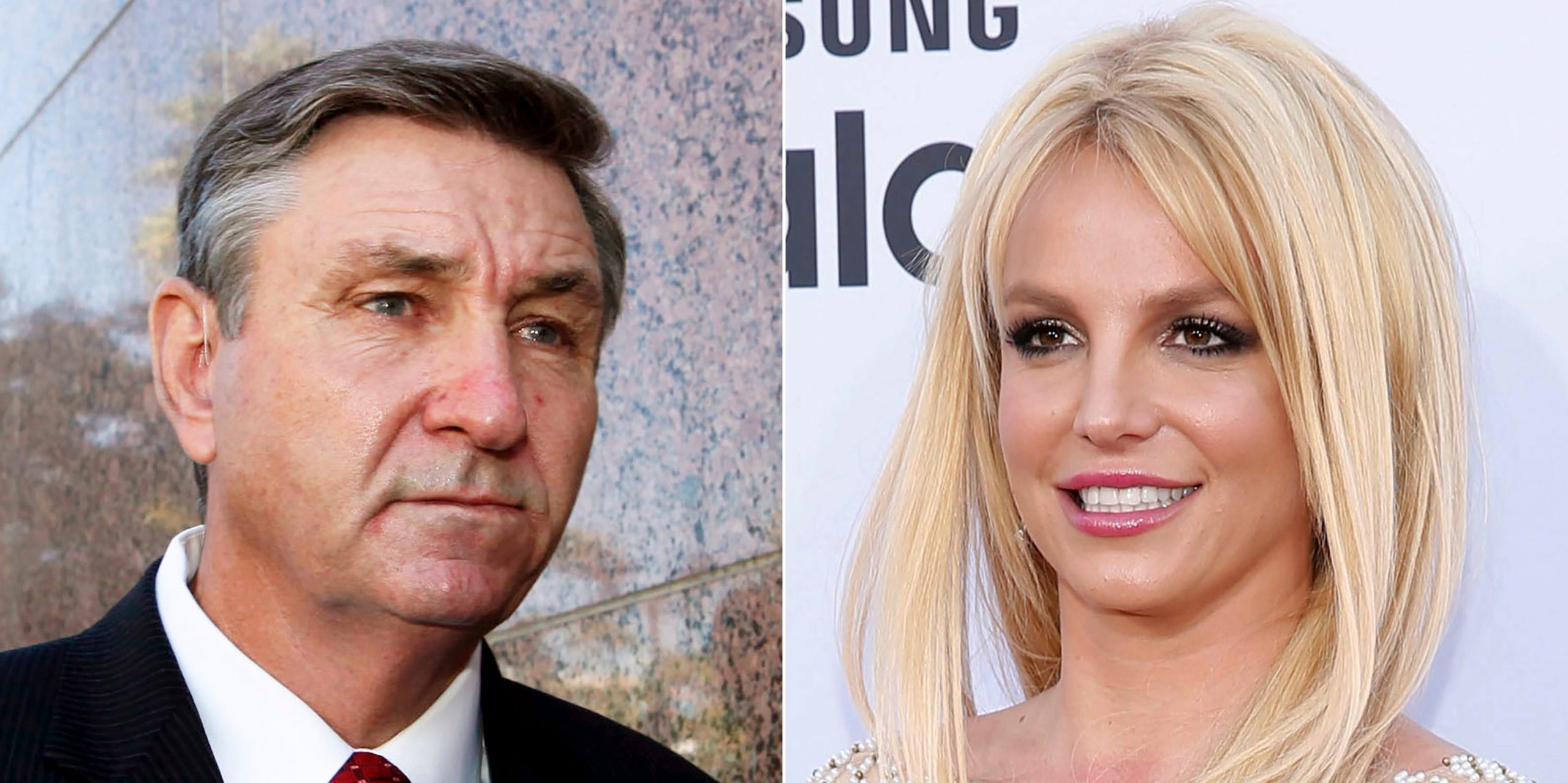 Jamie Spears, father of singer Britney Spears, leaves the Stanley Mosk Courthouse in Los Angeles on Oct. 24, 2012, left, and Britney Spears arrives at the Billboard Music Awards in Las Vegas on May 17, 2015.