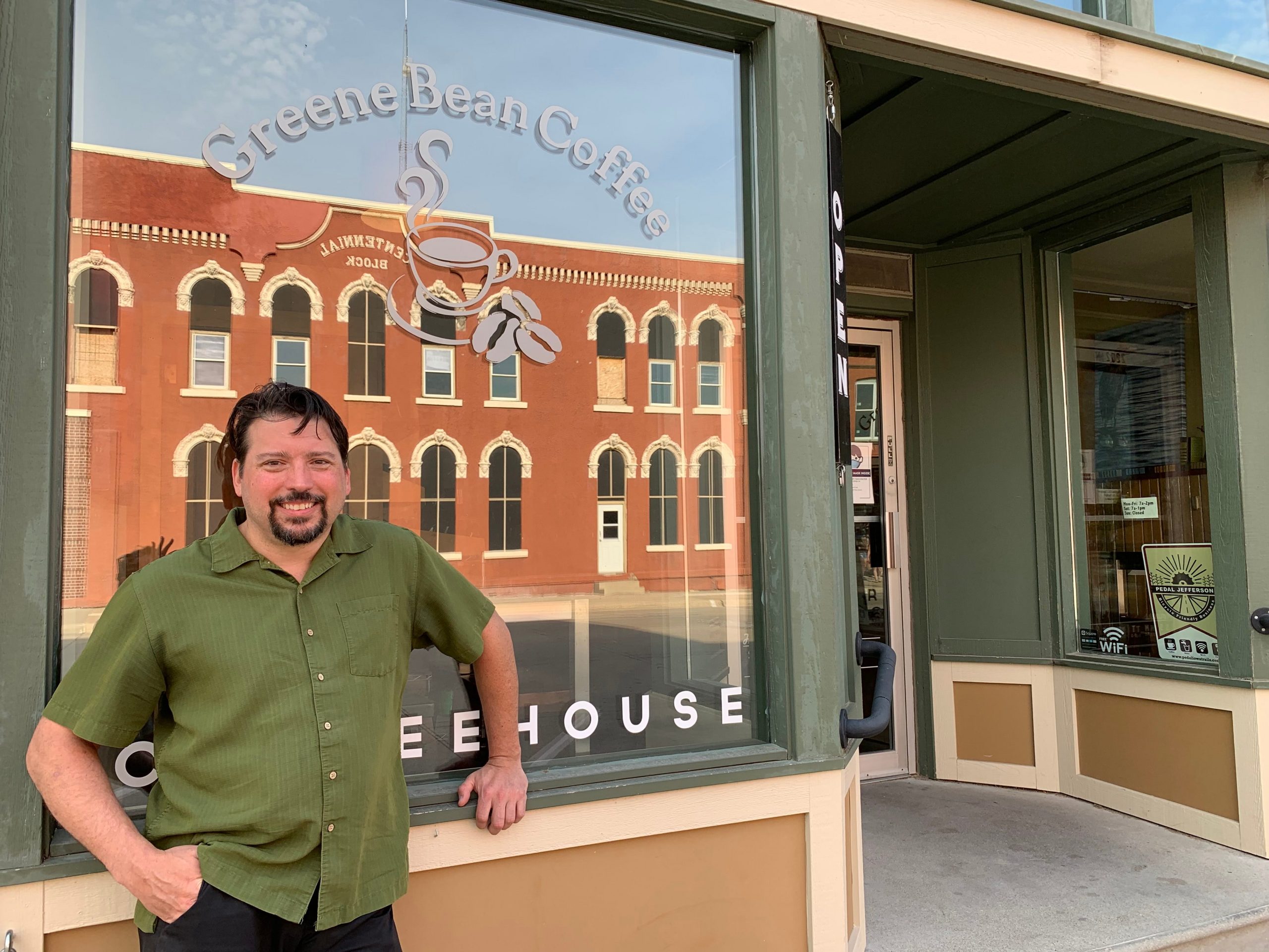 Rich Osborne in front of Greene Bean Coffee