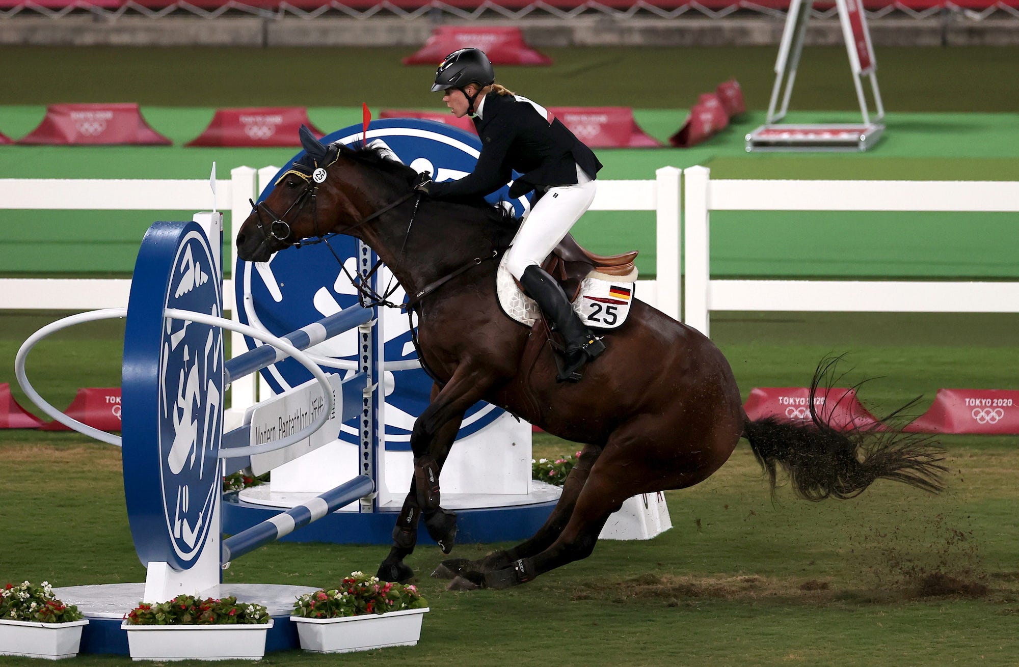 Annika Schleu of Germany in action in the modern pentathlon at the Tokyo Olympics