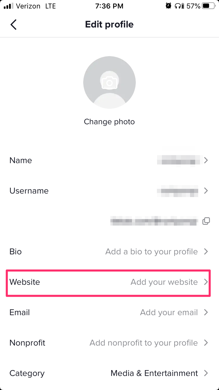 how to add link to tiktok bio - edit profile page with website option