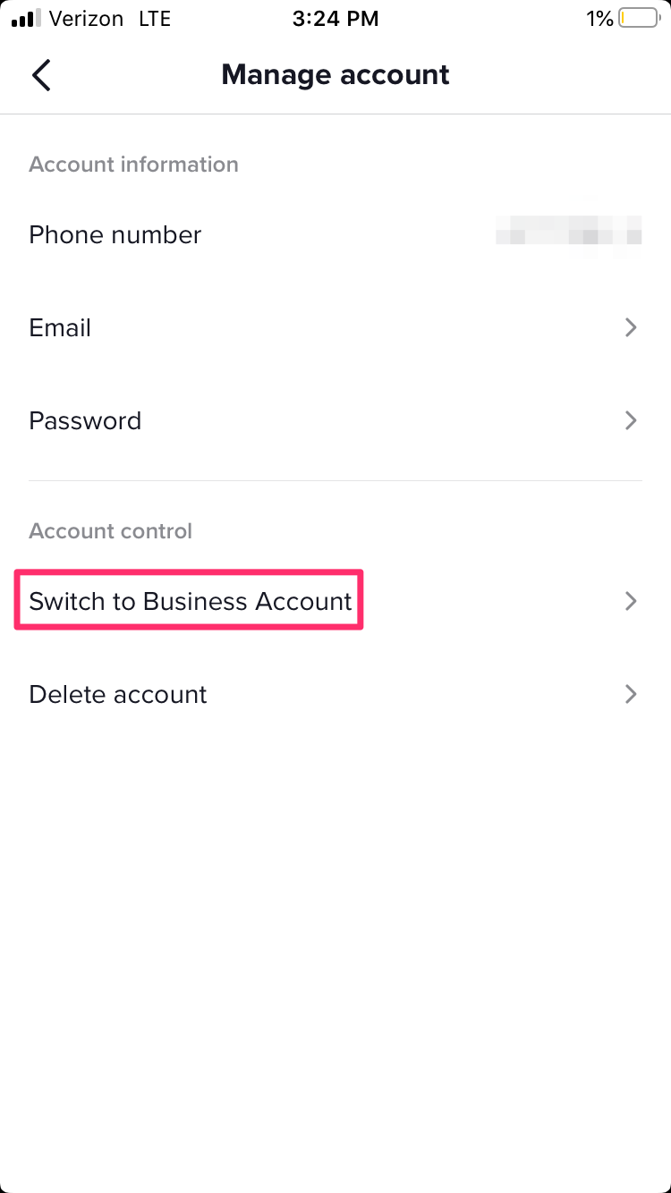 how to add link to tiktok bio - manage account page, switch to business account