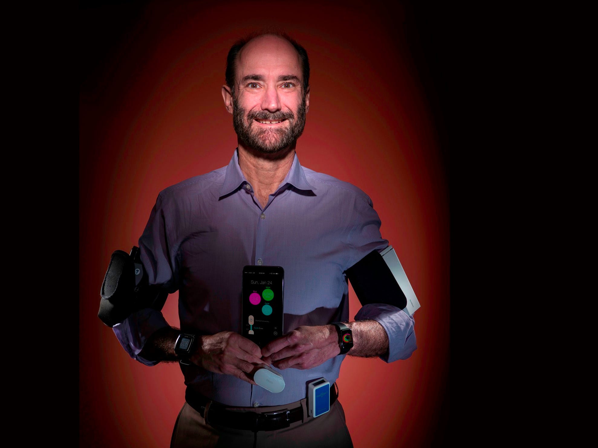 Stanford's Michael Snyder wears consumer devices the health system is researching.