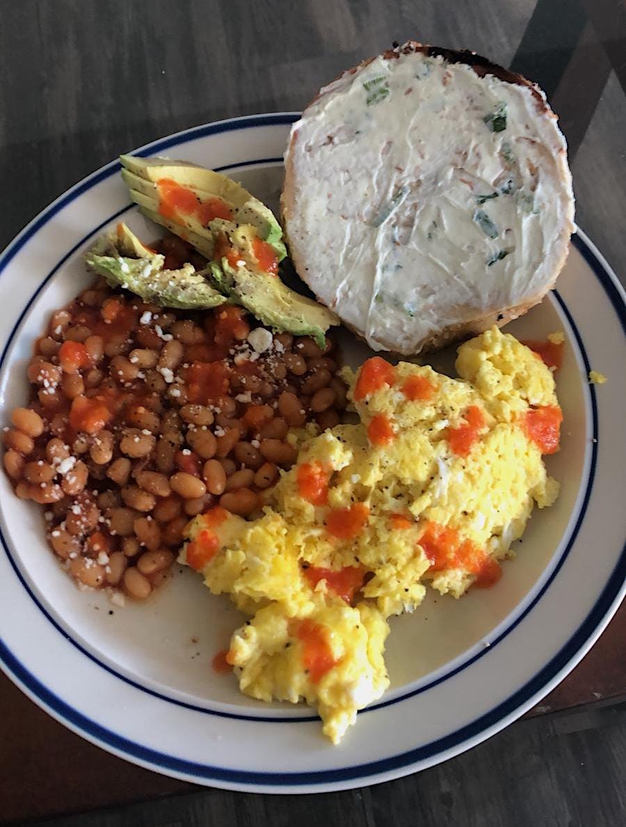 Anneta's scrambled eggs with British baked beans