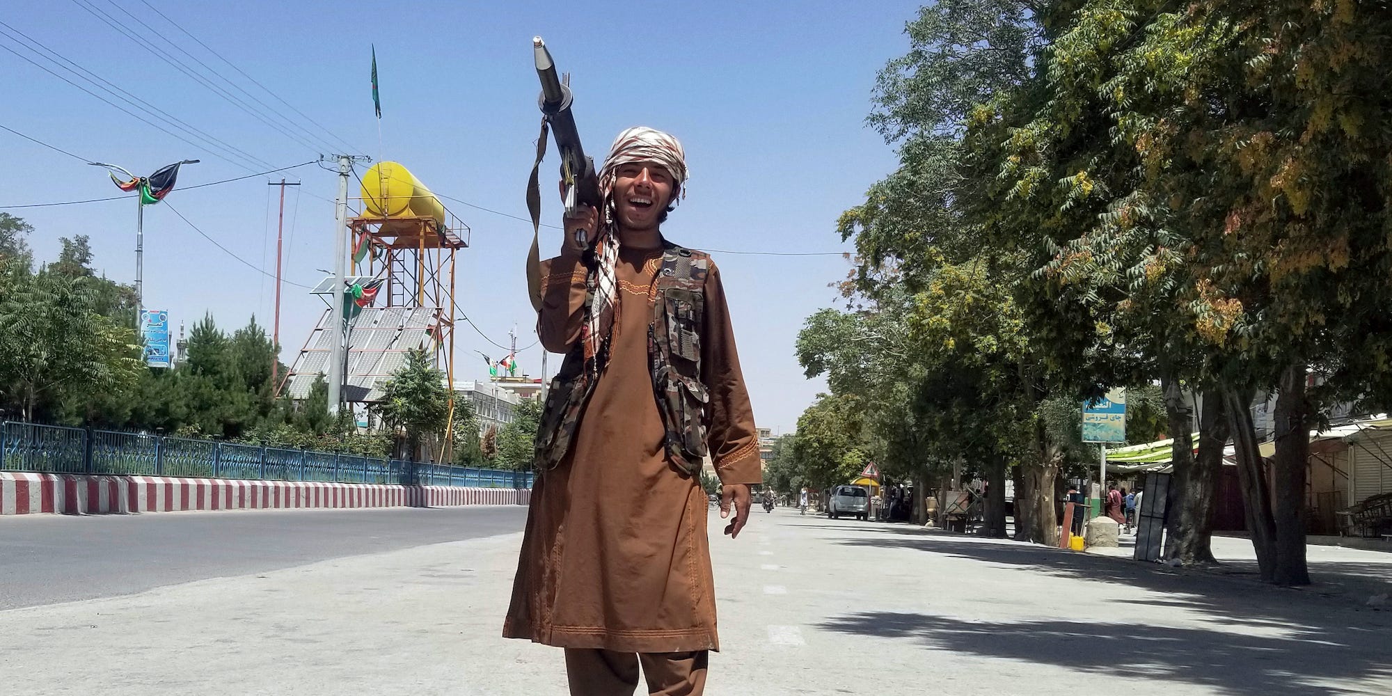 A Taliban fighter holding a weapon.