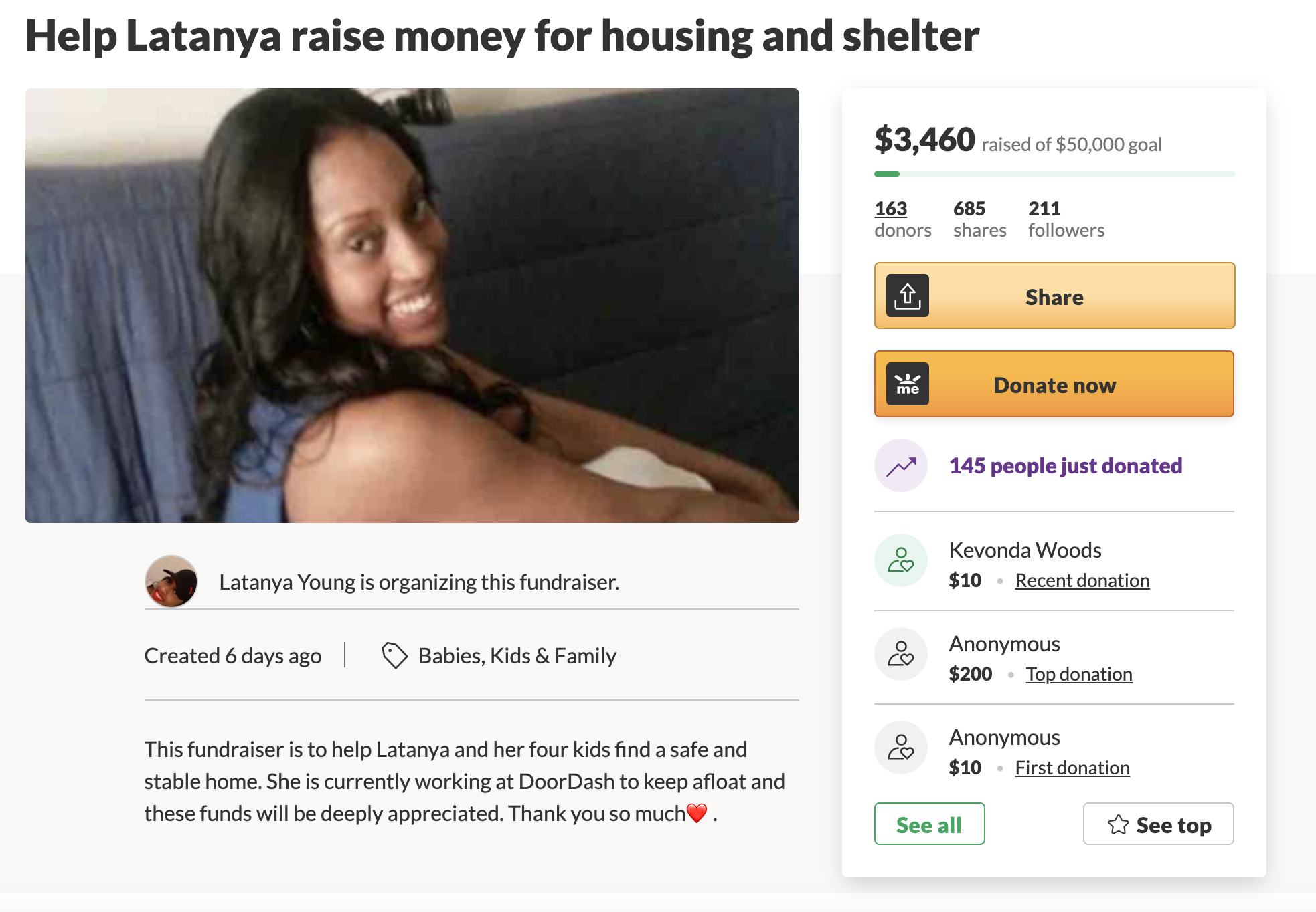 Photo of LaTanya Young's GoFundMe account.