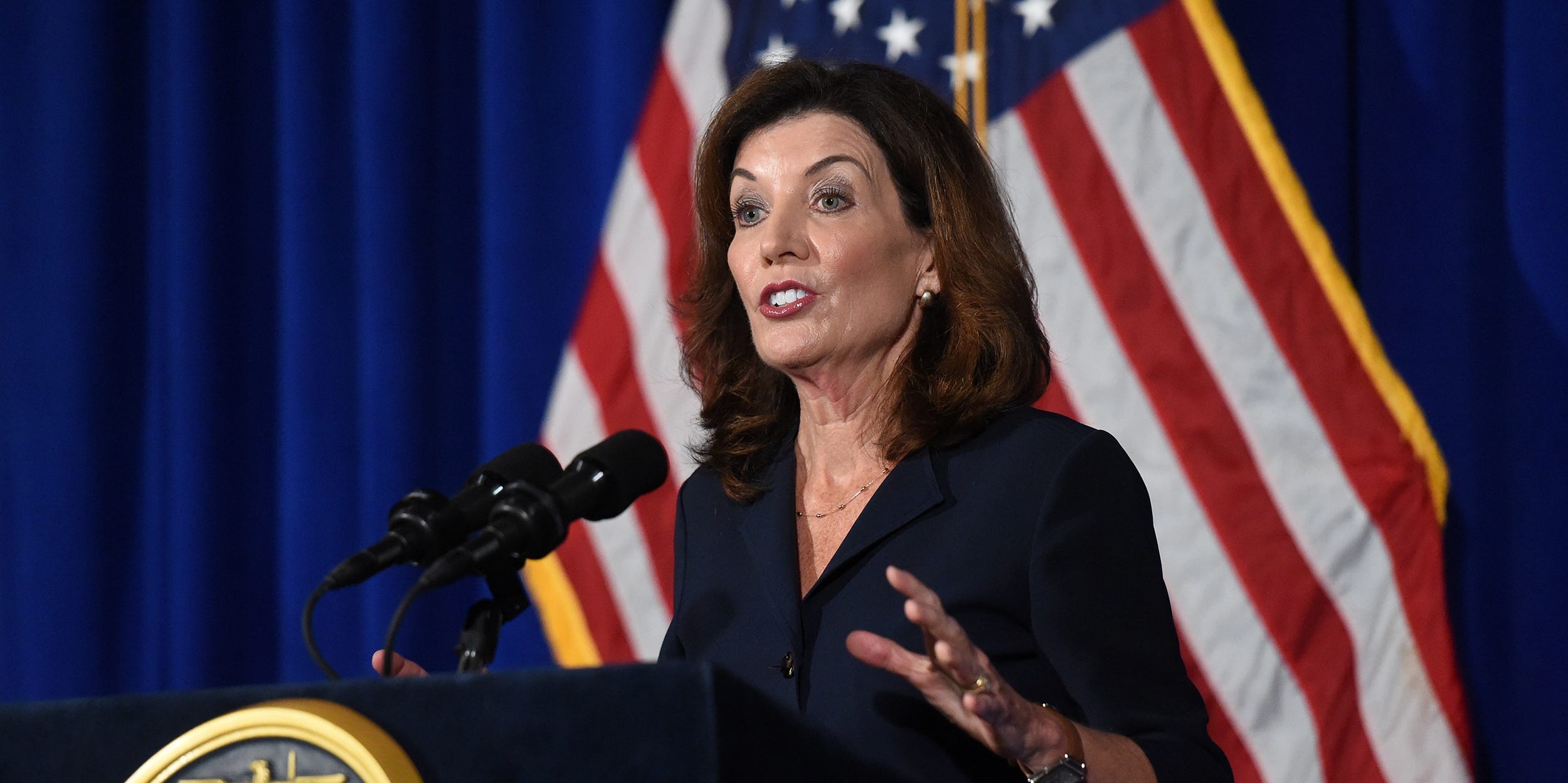 New York Lieutenant Governor Kathy Hochul speaks during a news conference the day after Governor Andrew Cuomo announced his resignation at the New York State Capitol, in Albany, New York, U.S., August 11, 2021.