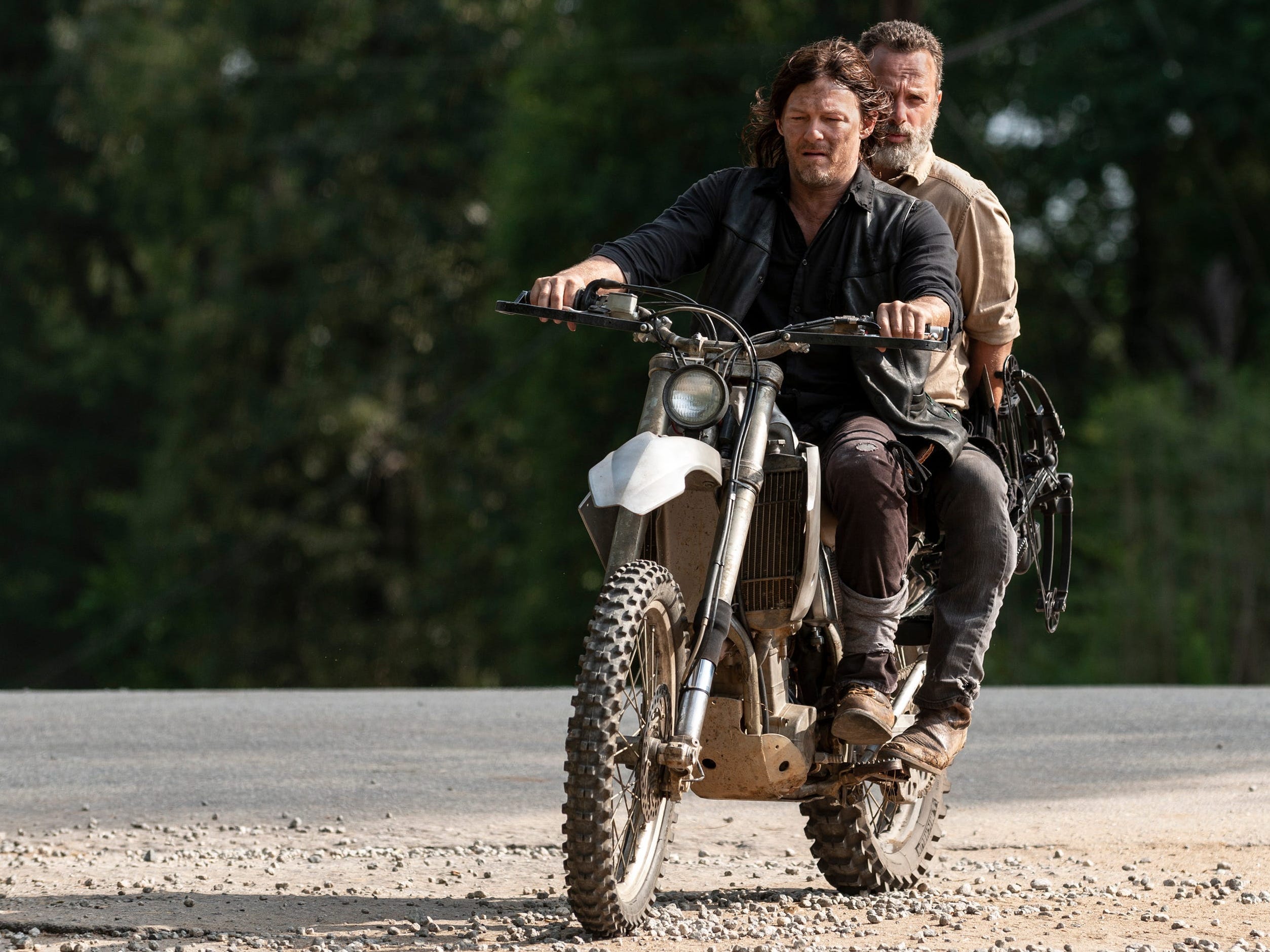 TWD 904 Daryl and Rick ride a motorcycle