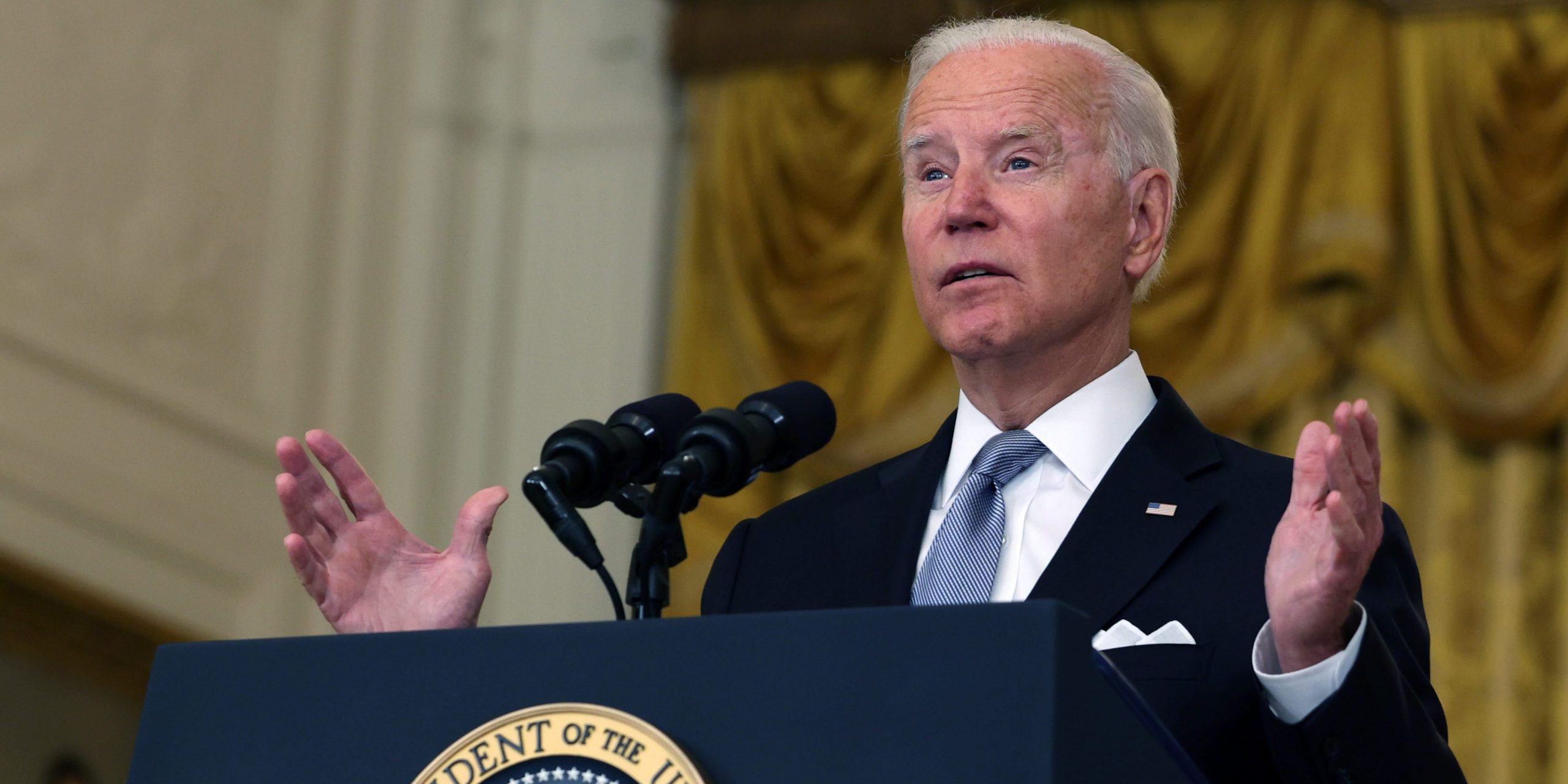 President Joe Biden delivers remarks on the worsening crisis in Afghanistan from the East Room of the White House on August 16, 2021.