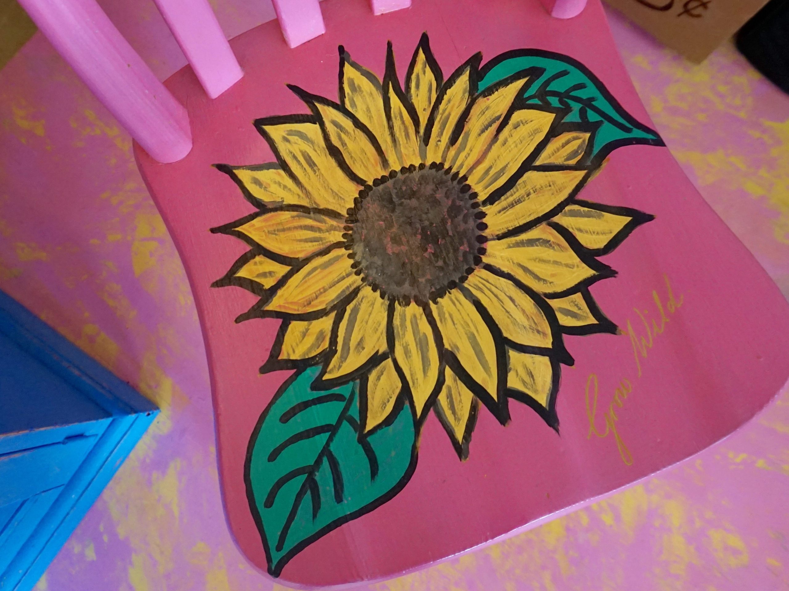 Painted chair with sunflower
