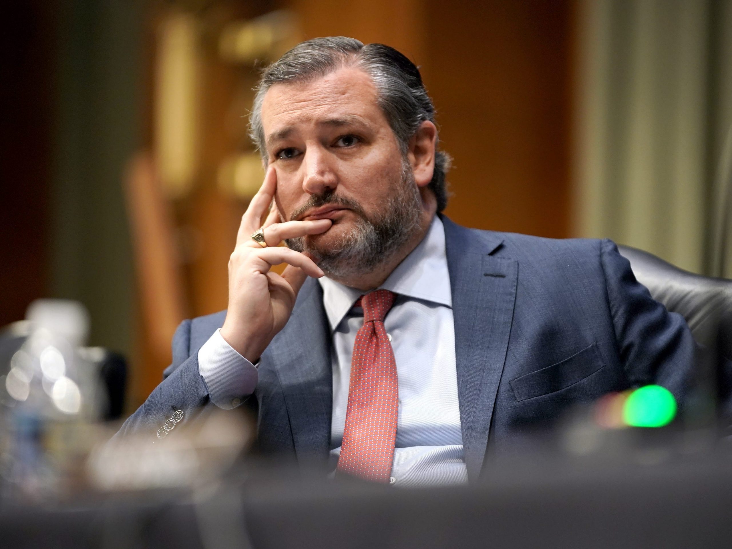 Sen. Ted Cruz (R-TX) listens at the confirmation hearing for Samantha Power, nominee to be Administrator of the U.S. Agency for International Development, before the Senate Foreign Relations Committee on March 23, 2021 on Capitol Hill in Washington, DC.