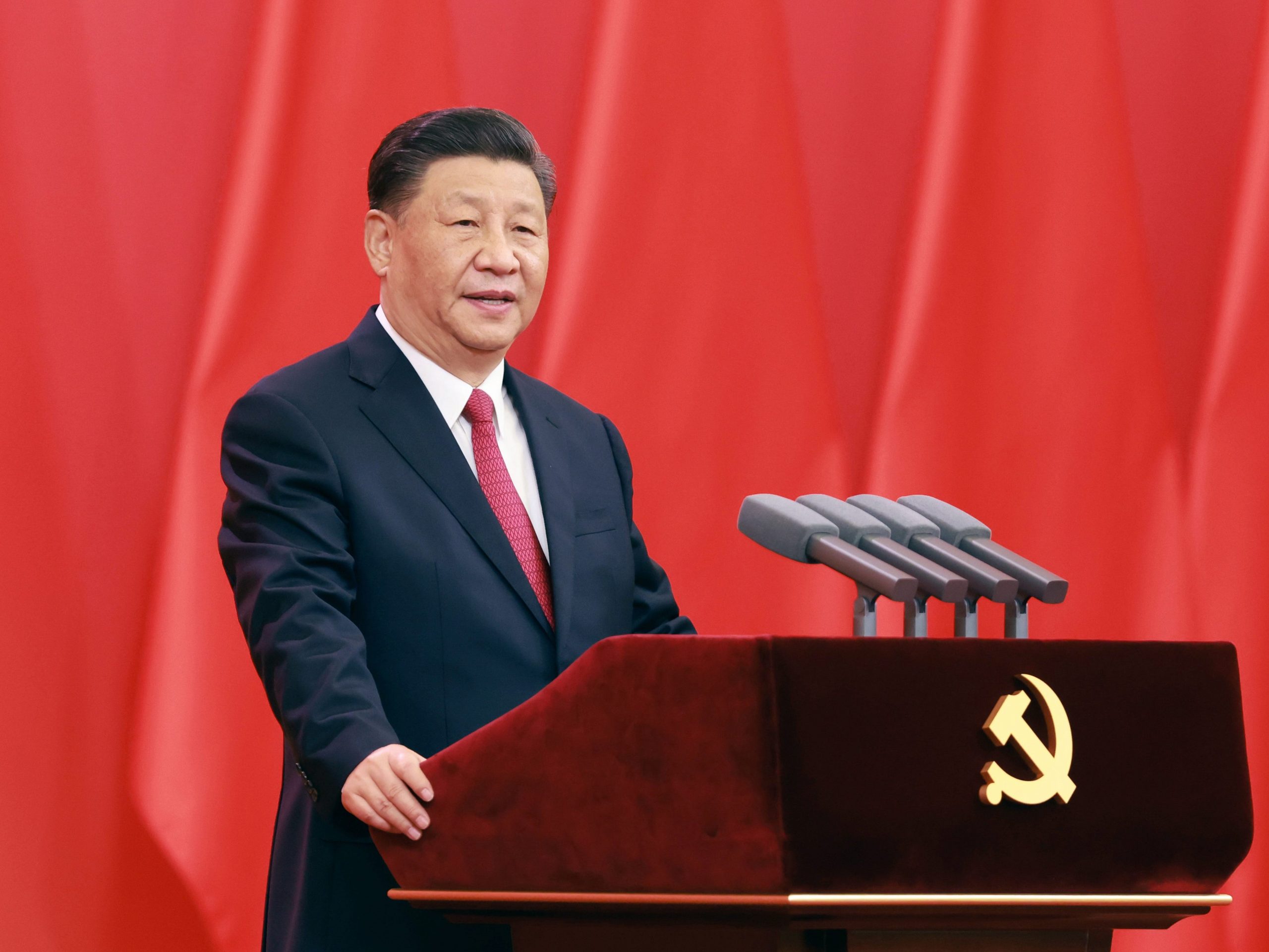 Chinese President Xi Jinping delivers a speech at the ceremony to present the July 1 Medal, the Party's highest honor, to outstanding Party members at the Great Hall of the People in Beijing, China, June 29, 2021.