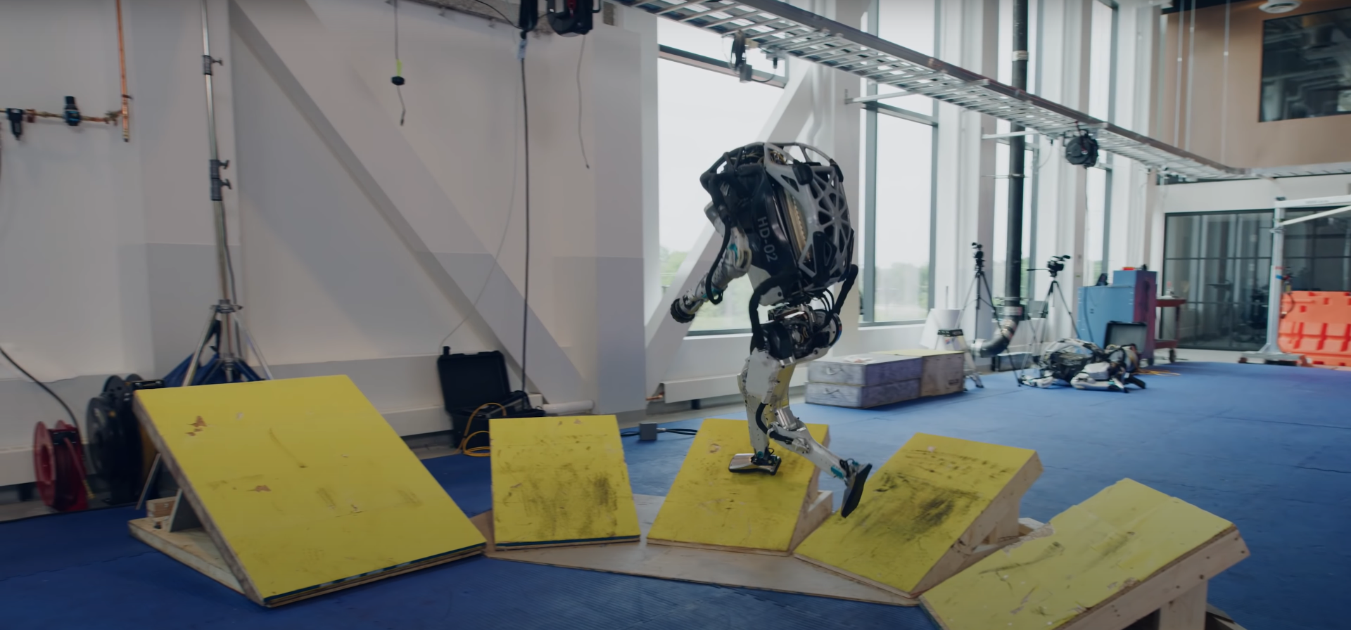 The Boston Dynamics robot 'Atlas' runs a parkour course in a video released by the robotics maker on August 17, 2021.