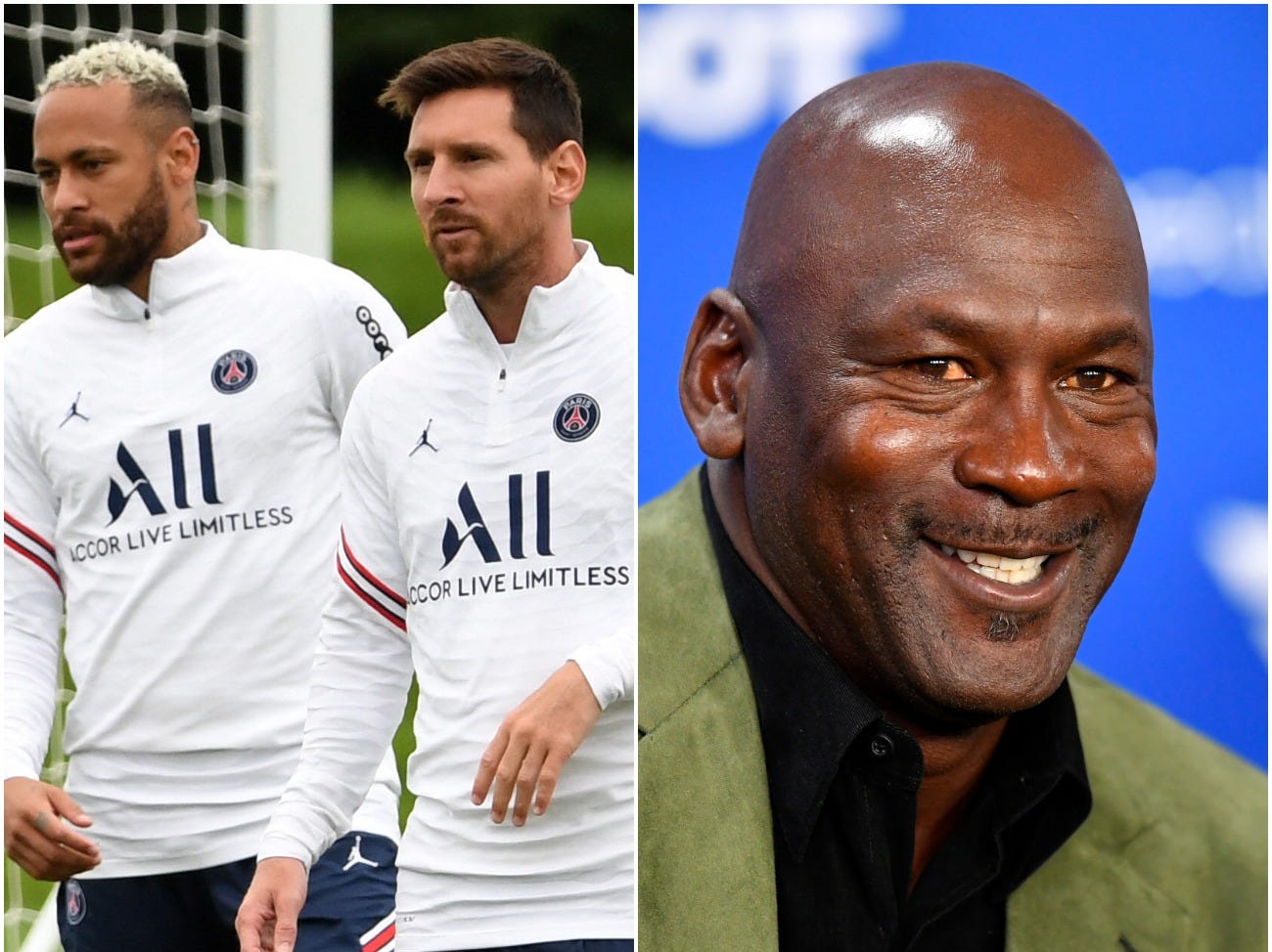 Neymar and Lionel Messi in PSG training and Michael Jordan