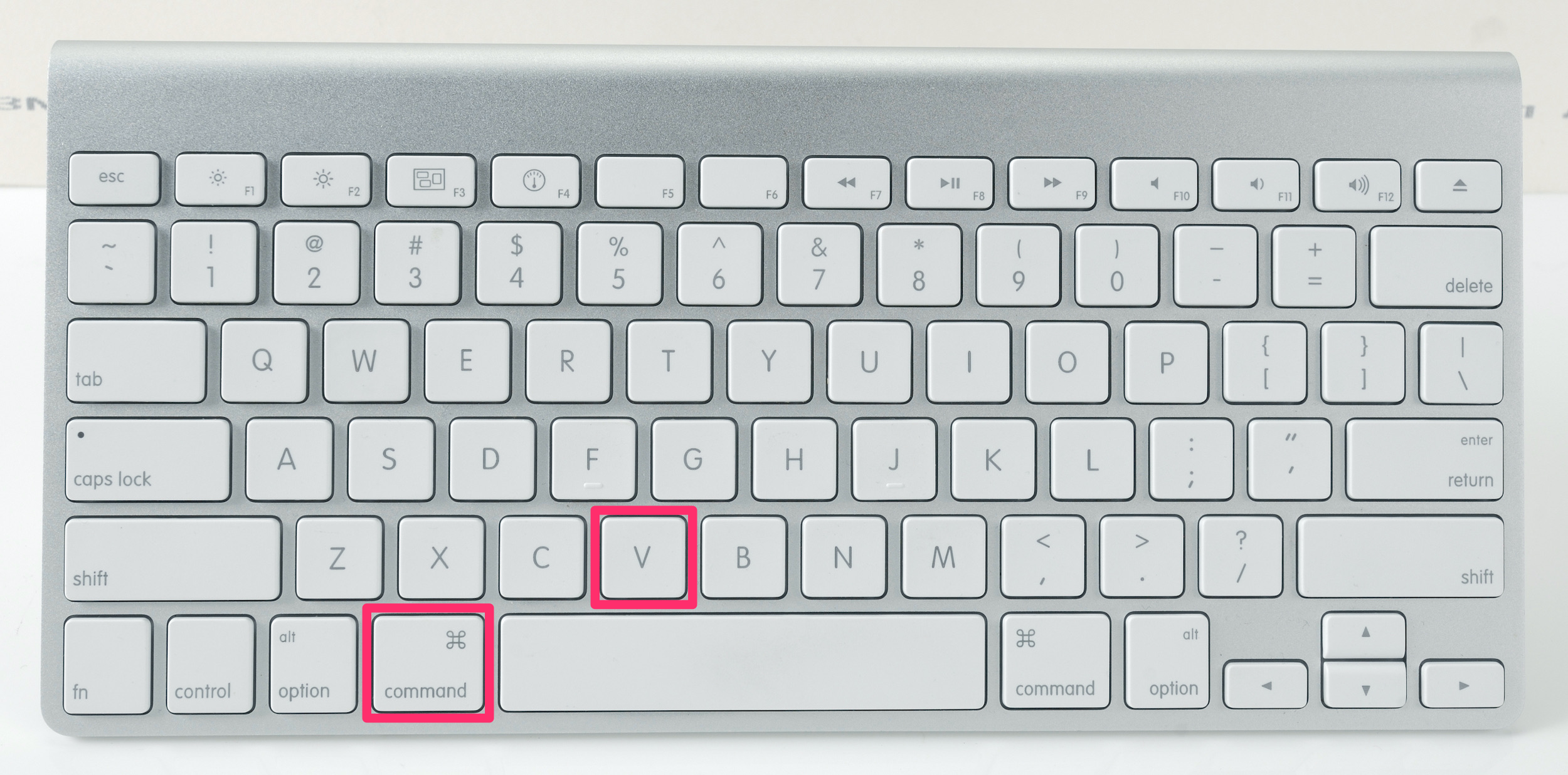 Image of Mac keyboard with Command + V highlighted