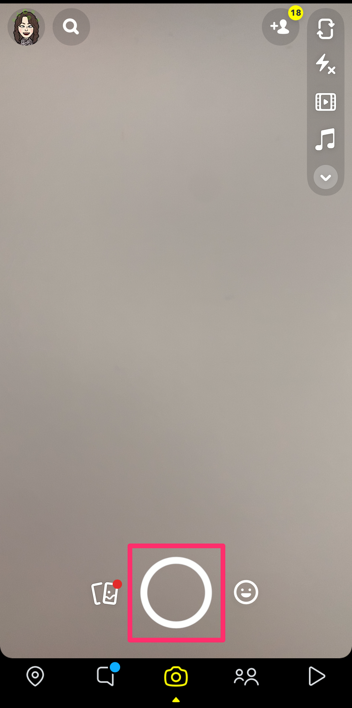 Screenshot of camera screen in Snapchat app