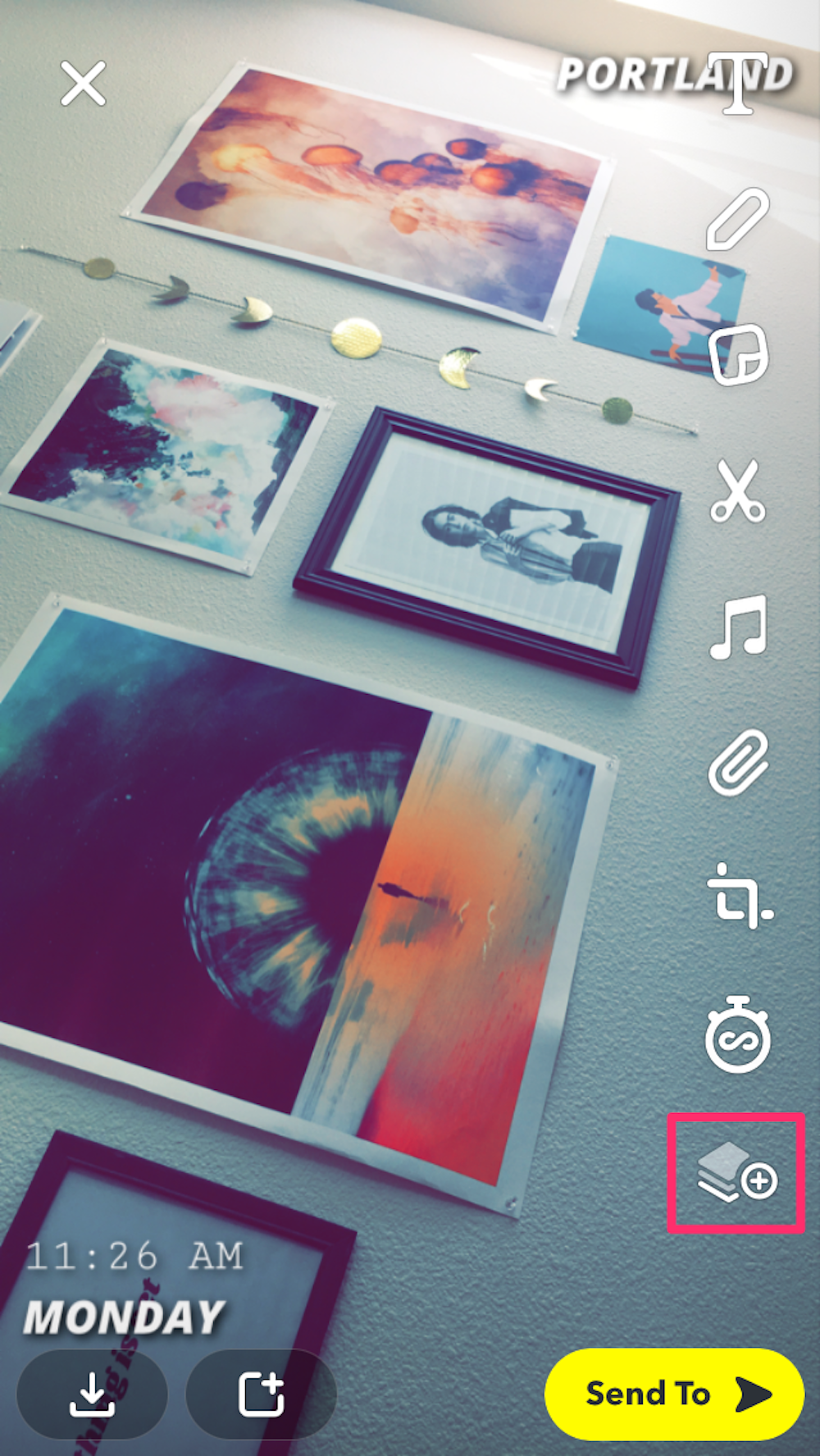 Screenshot of filter-stacking icon in Snapchat app