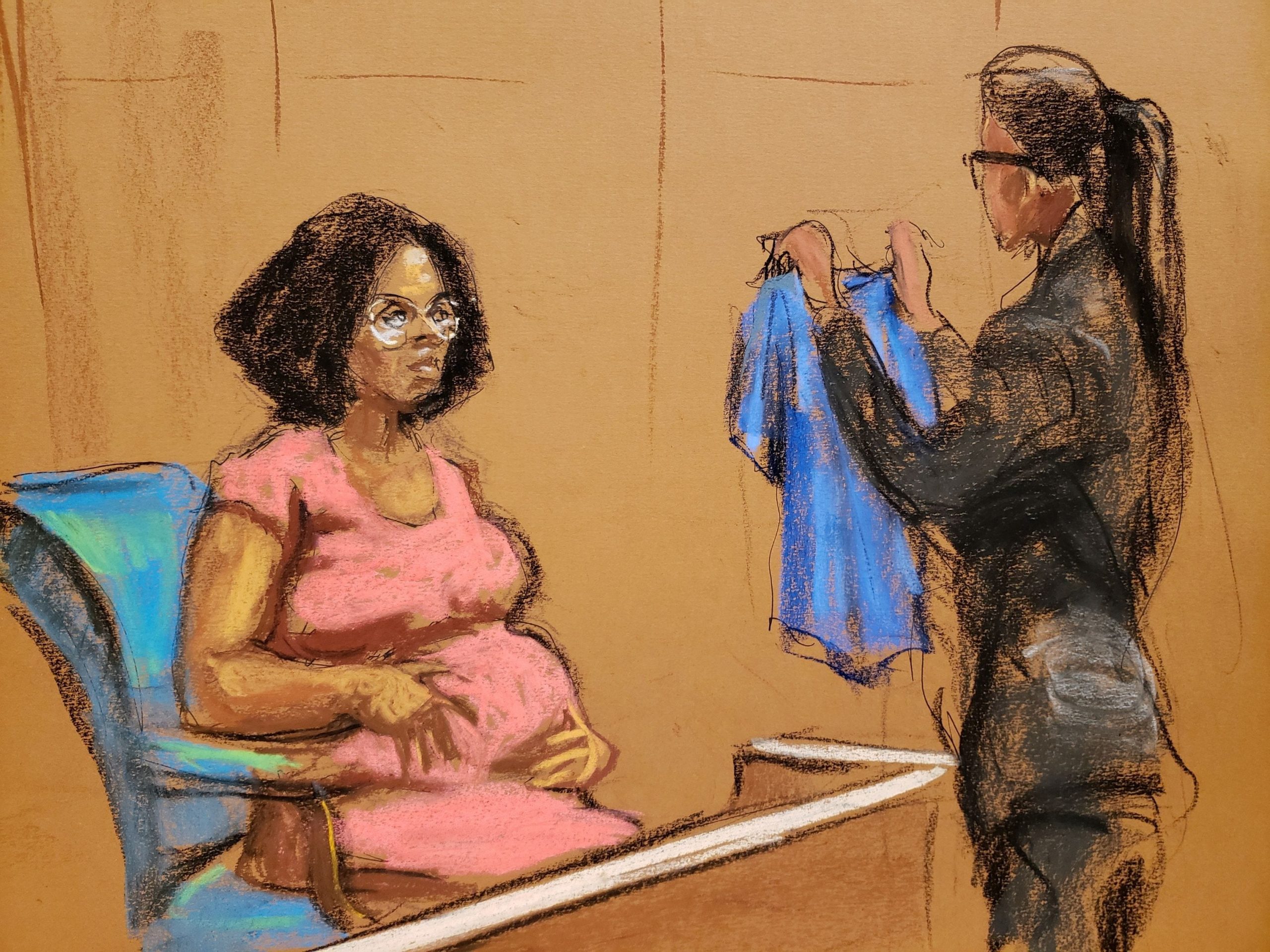 r kelly trial jerhonda pace shown blue t shirt from prosecutor court illustration