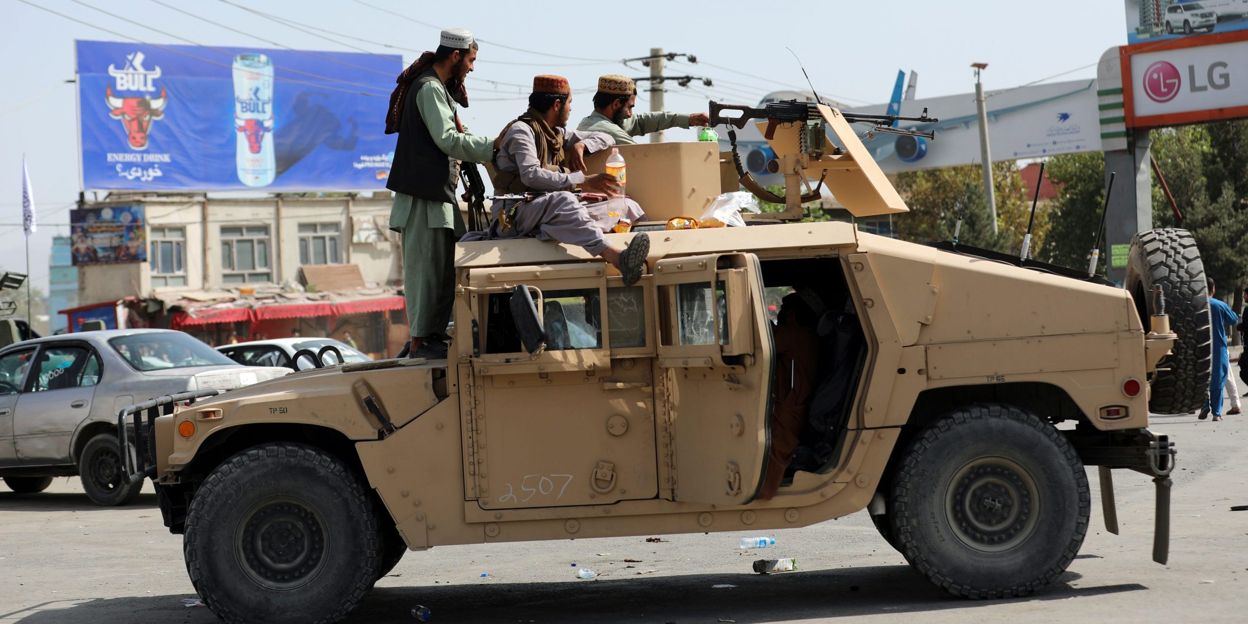 Taliban in trucks in Kabul