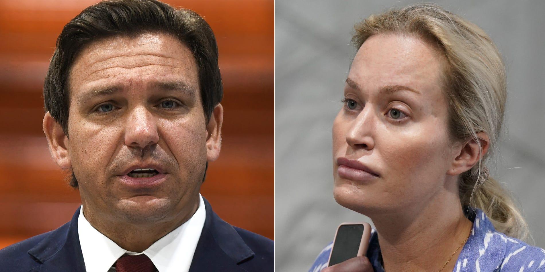 Side-by-side photos of Florida Gov. Ron DeSantis and his press secretary, Christina Pushaw.