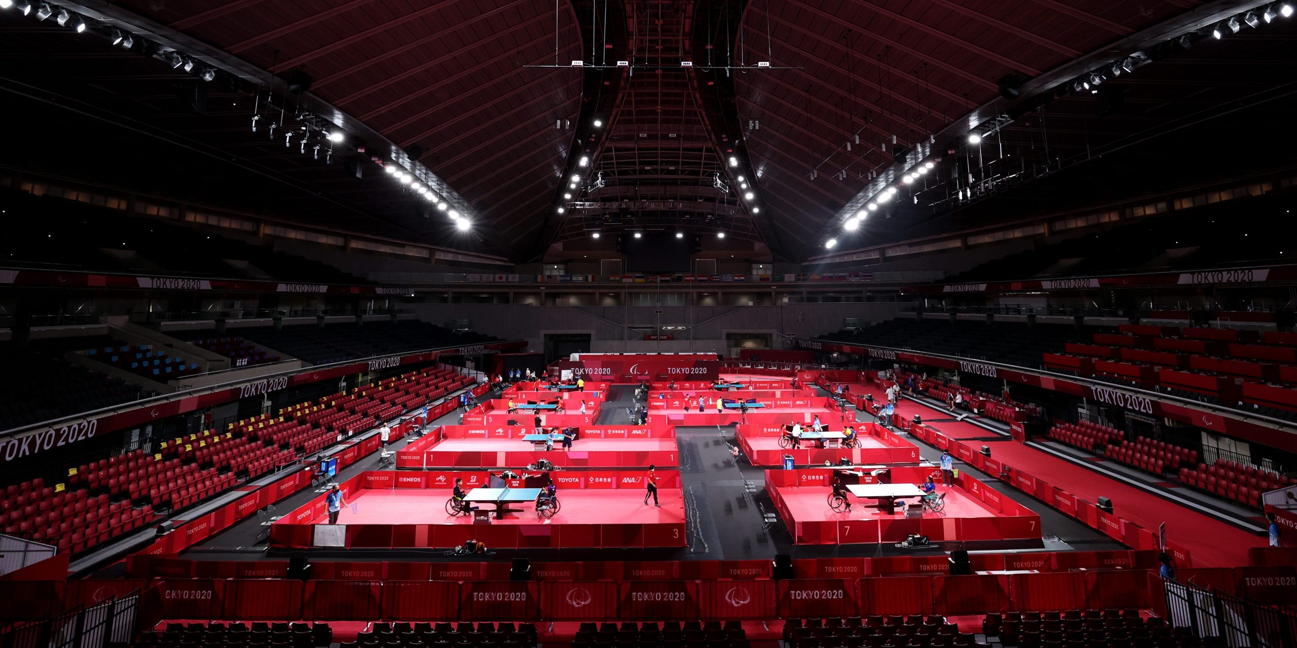 A general view during a table tennis practice session ahead of the Tokyo 2020 Paralympic Games at 775695002 on August 21, 2021 in Tokyo, Japan.