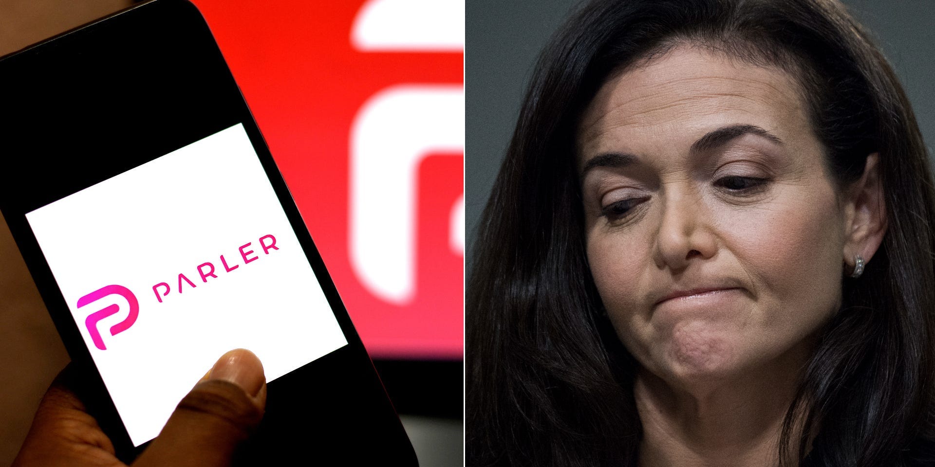 Parler app and Facebook COO Sheryl Sandberg.