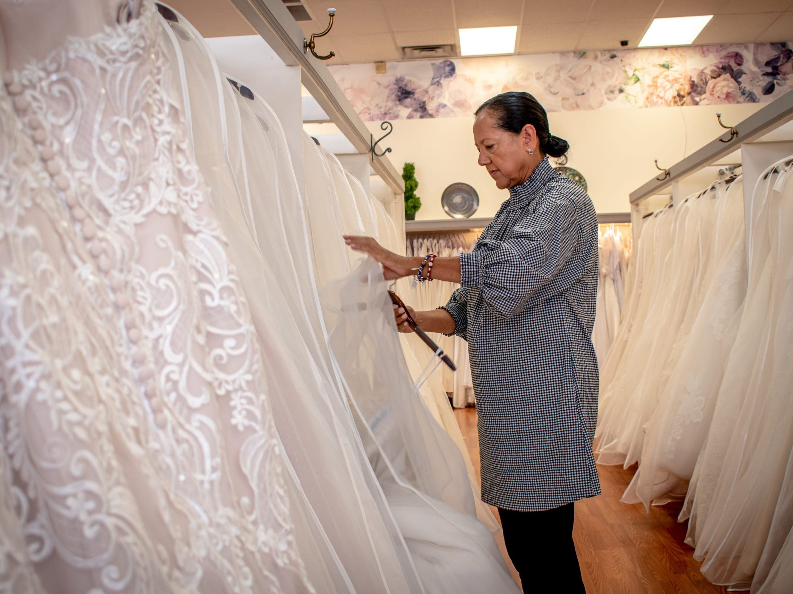 Woman in bridal boutique