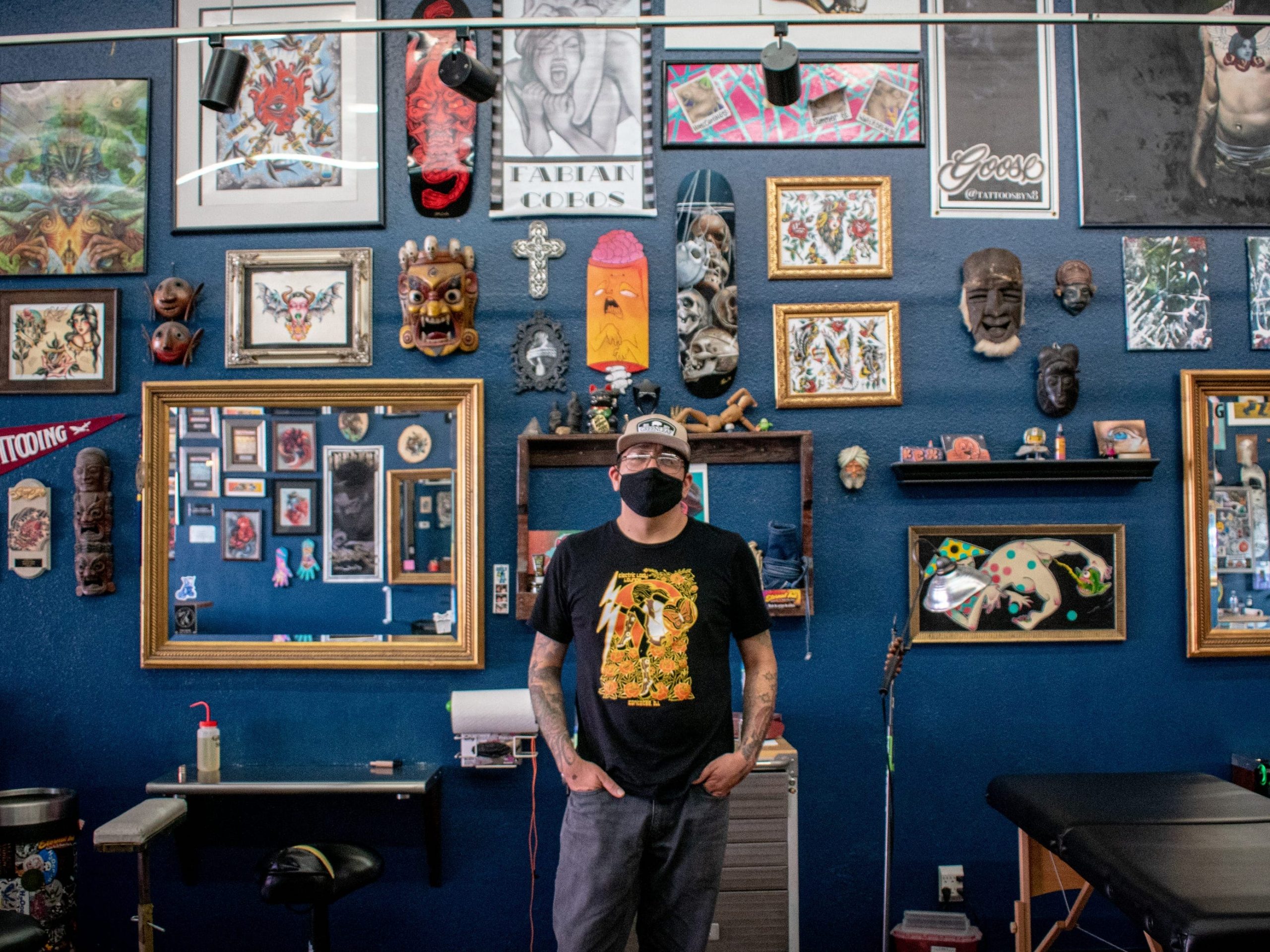 Fabian Cobos in his tattoo shop