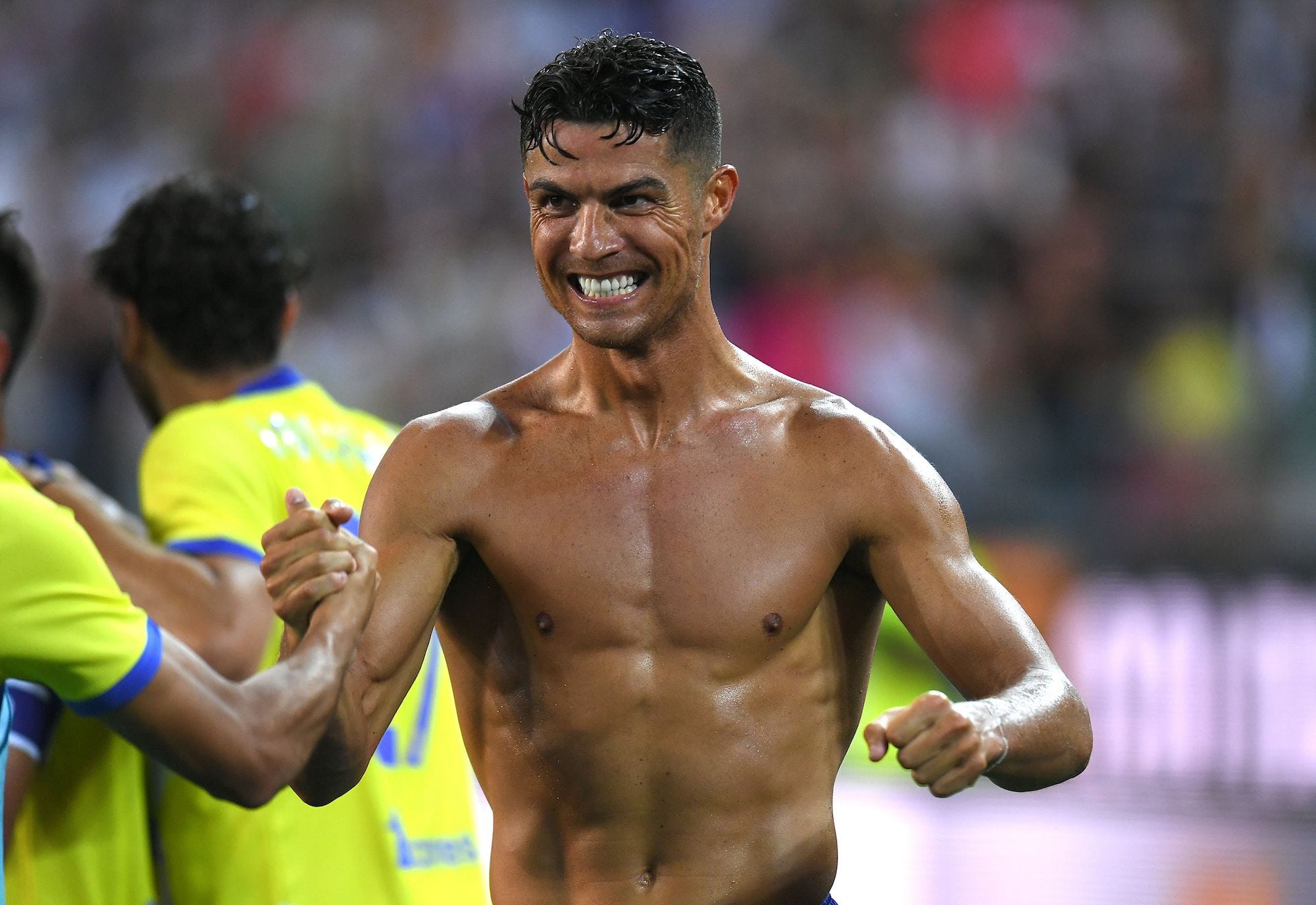 Cristiano Ronaldo of Juventus celebrates after scoring his team's third goal before the referee disallowed it during the Serie A match between Udinese Calcio v Juventus
