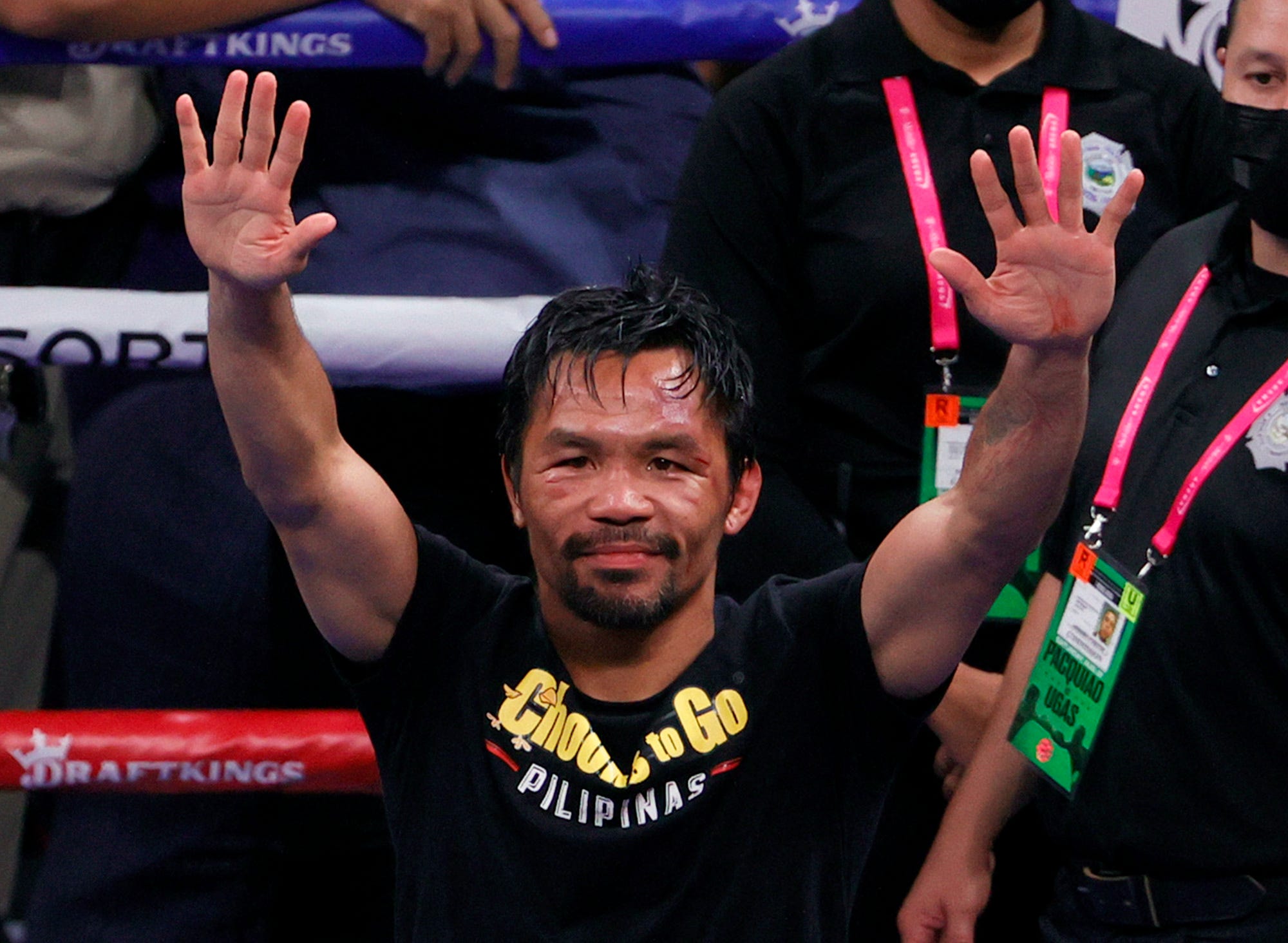 Manny Pacquiao gestures after his latest loss - a 12-round decision to Yordenis Ugas on Saturday, August 21.
