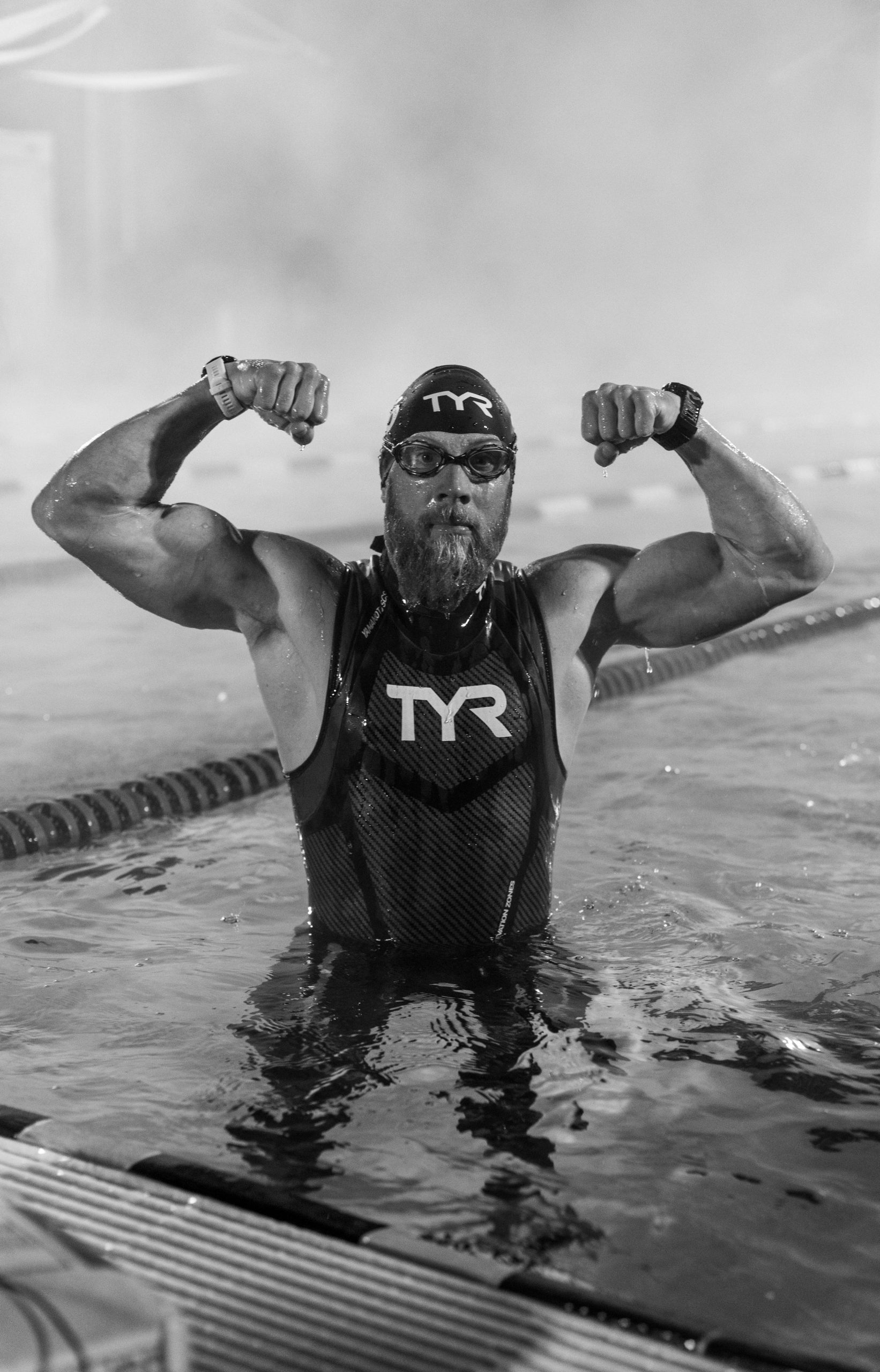 James Lawrence during the swim portion of one of his triathlons.