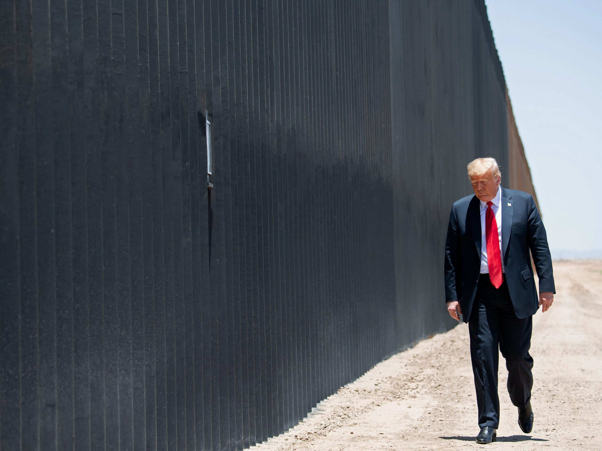 US President Donald Trump participates in a ceremony commemorating the 200th mile of border wall at the international border with Mexico in San Luis, Arizona, June 23, 2020.