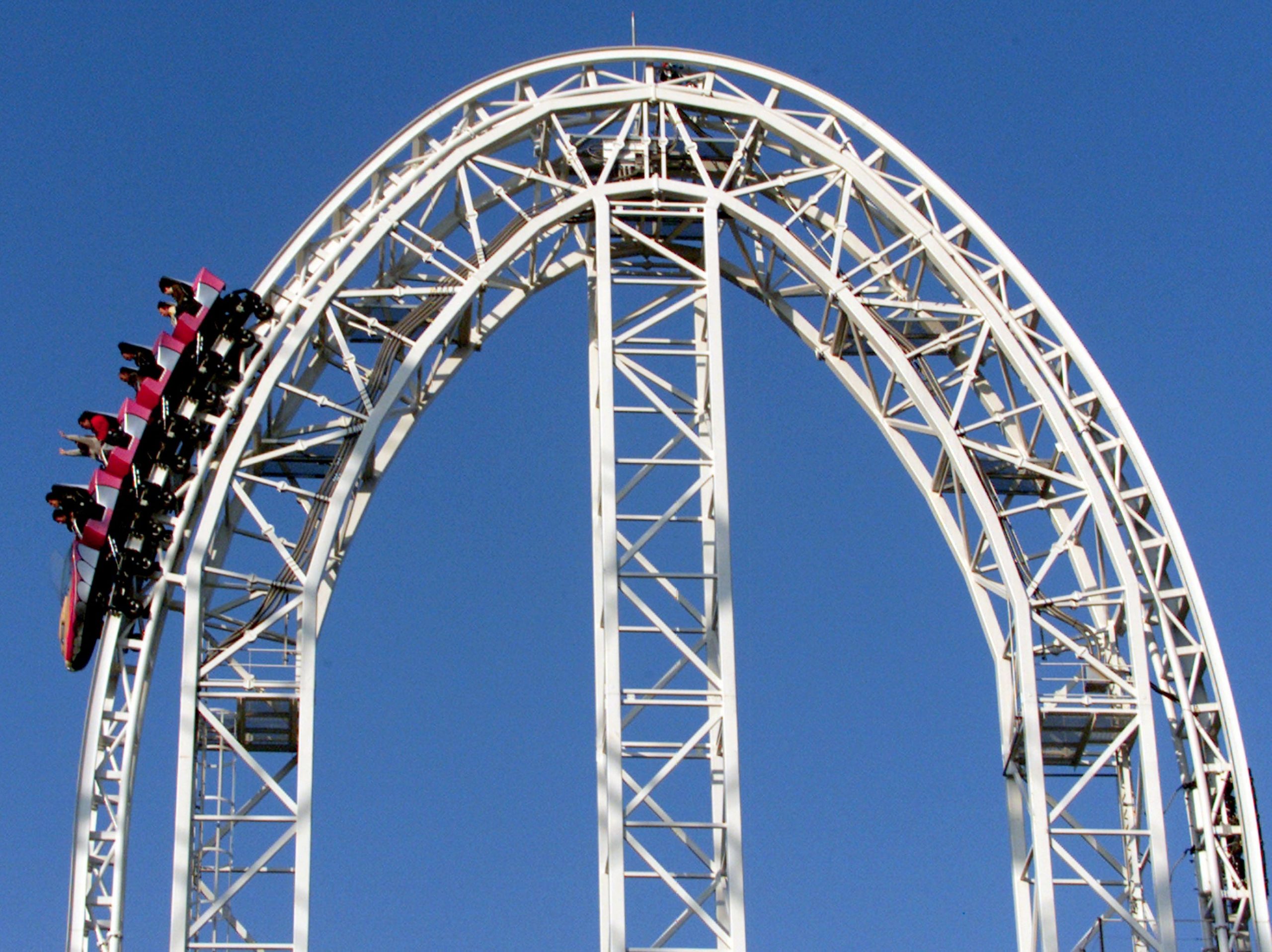 Daring Japanese guests speed down a 156-foot drop as they enjoy what is claimed to be the world's fastest rollercoaster, called "Dodonpa," at the Fujikyu Highland amusement park in Fuji-Yosida, west of Tokyo.