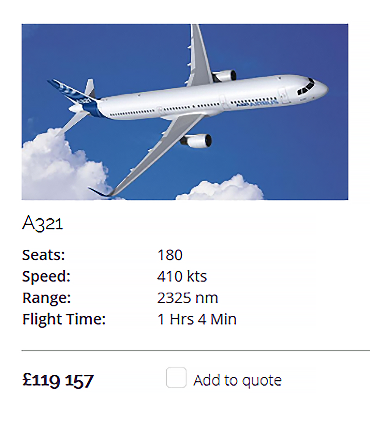 Quote from PrivateFly for an A321 costing £119,157