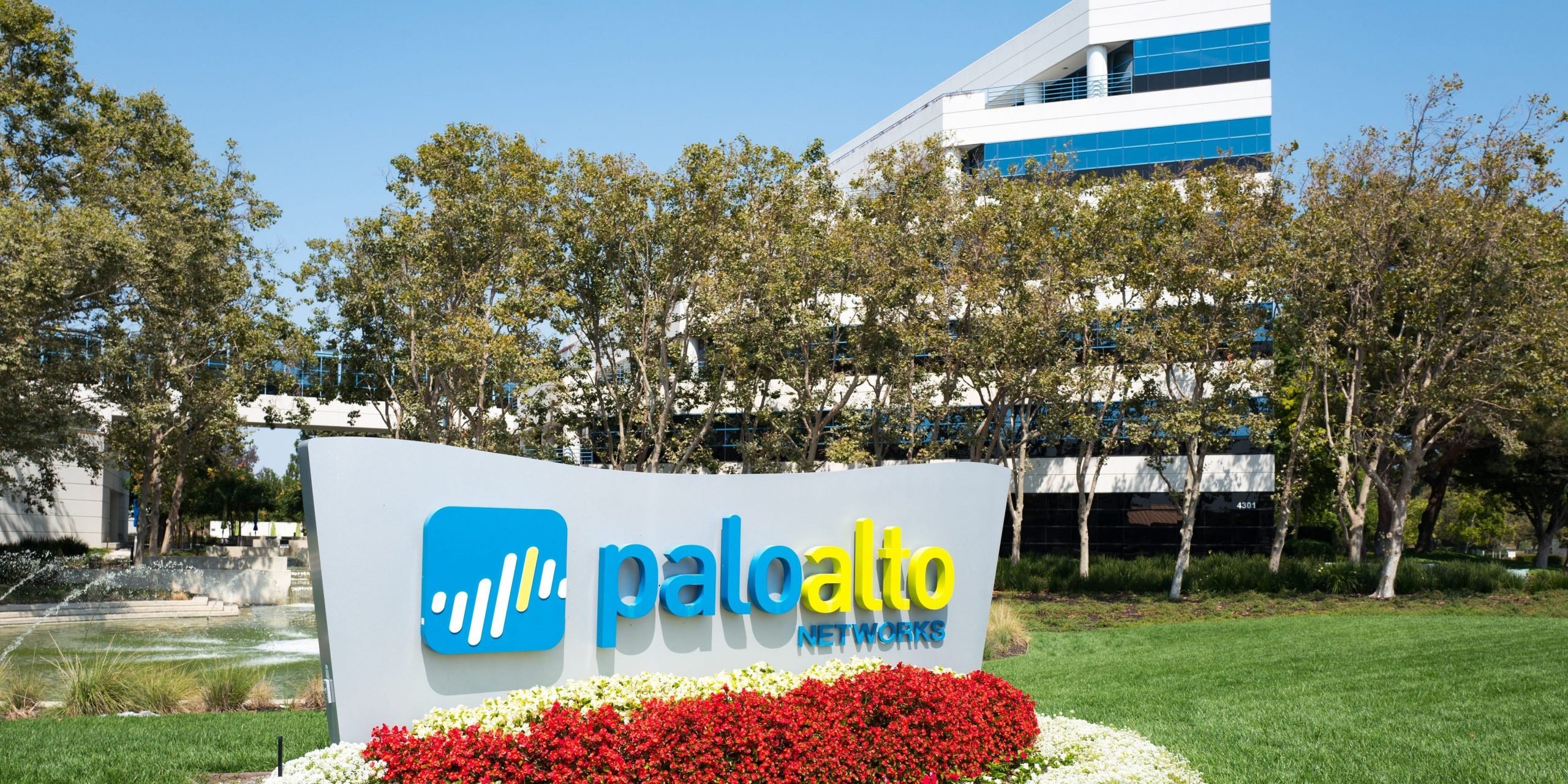 Signage with logo at the Silicon Valley headquarters of computer security and firewall company Palo Alto Networks, Santa Clara, California, August 17, 2017.