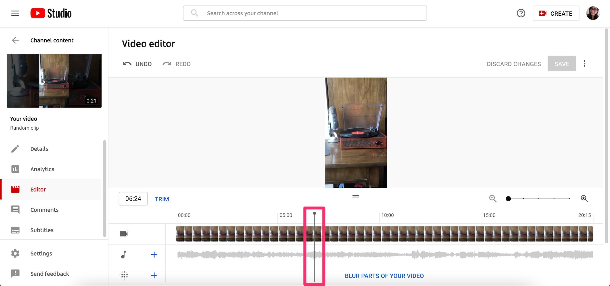 Screenshot of trim video in YouTube Studio