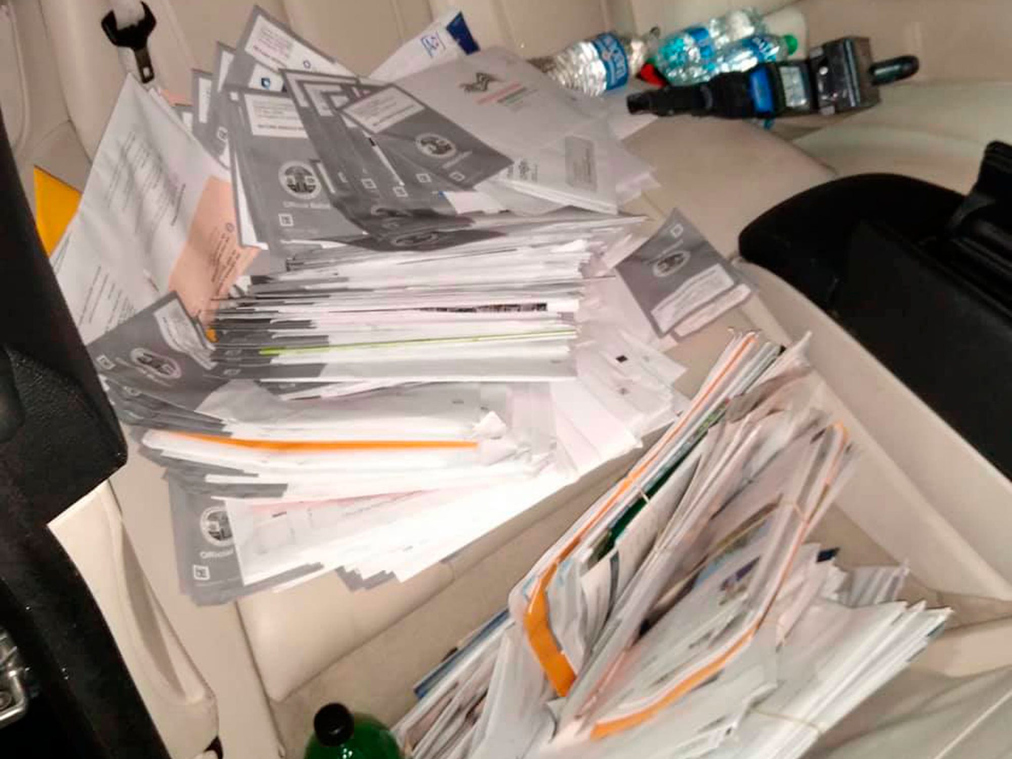 This photo provided by the Torrance, Calif., Police Department shows recall ballots found in the back of a car on Aug. 16, 2021.