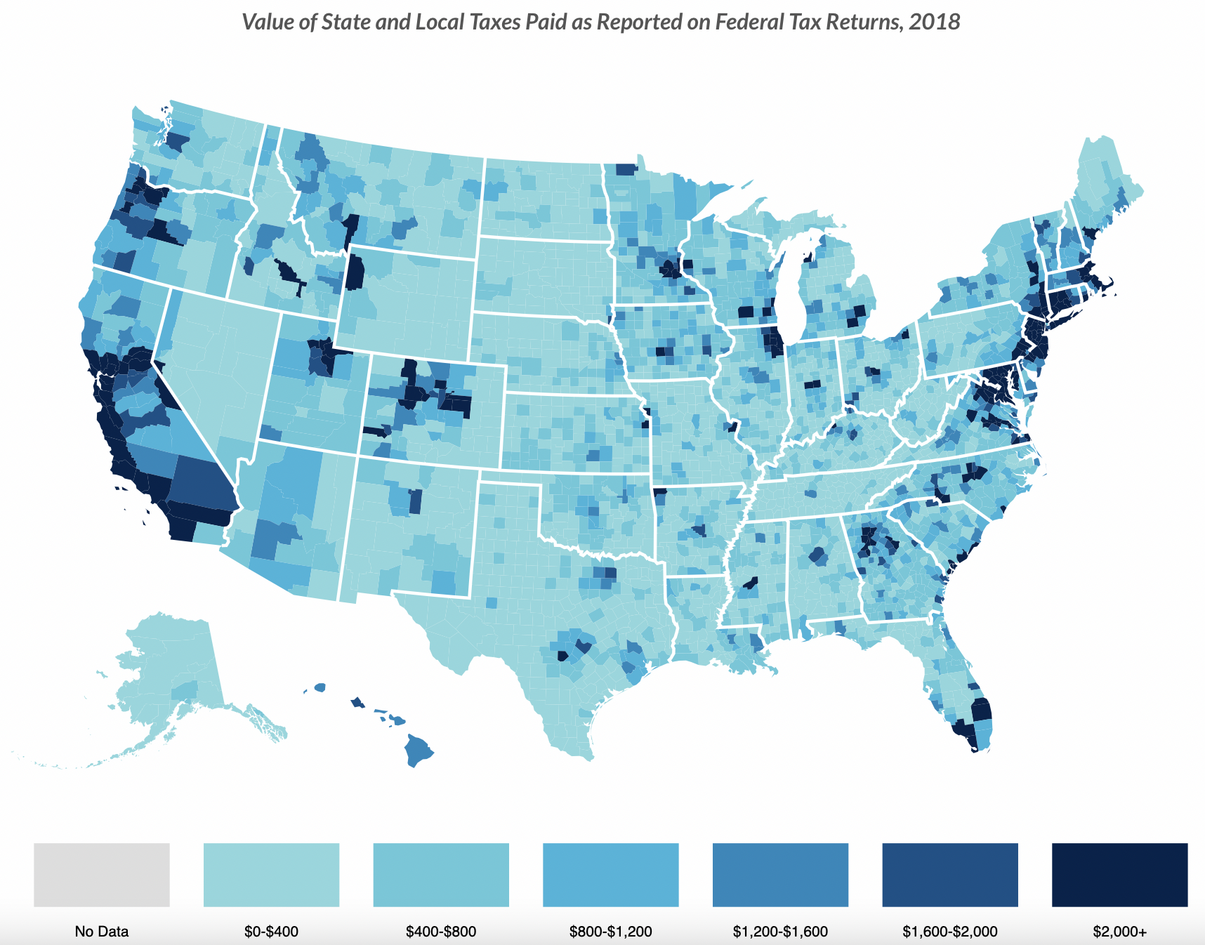 Value of State and Local Taxes Paid as Reported on Federal Tax Returns, 2018