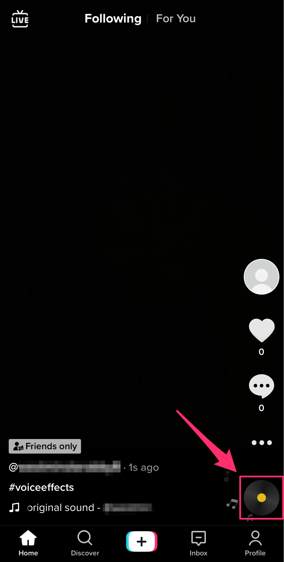 Screenshot of a TikTok video with the record icon highlighted