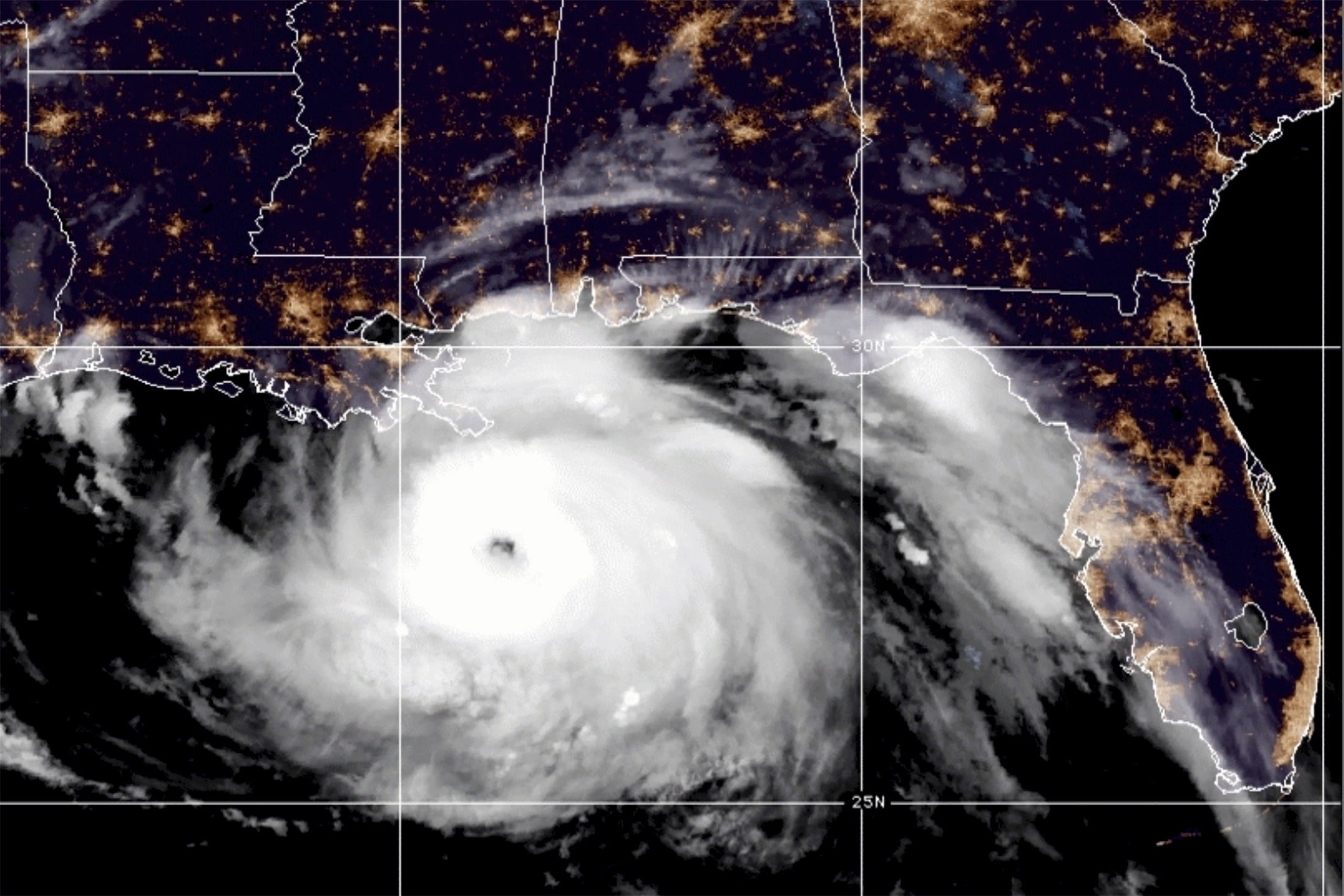 A satellite image of Hurricane Ida over the southern United States