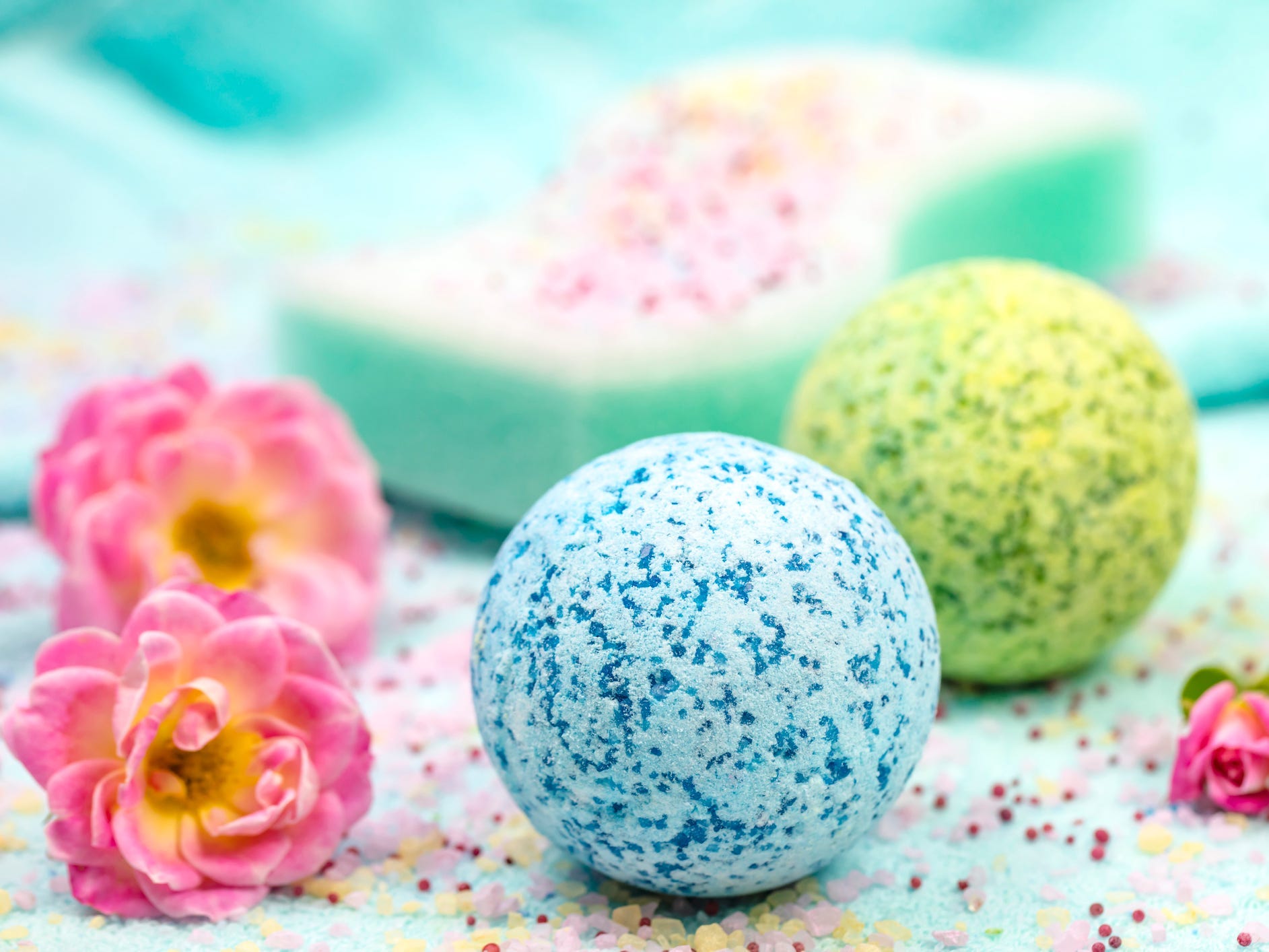 A blue and green bath bomb.