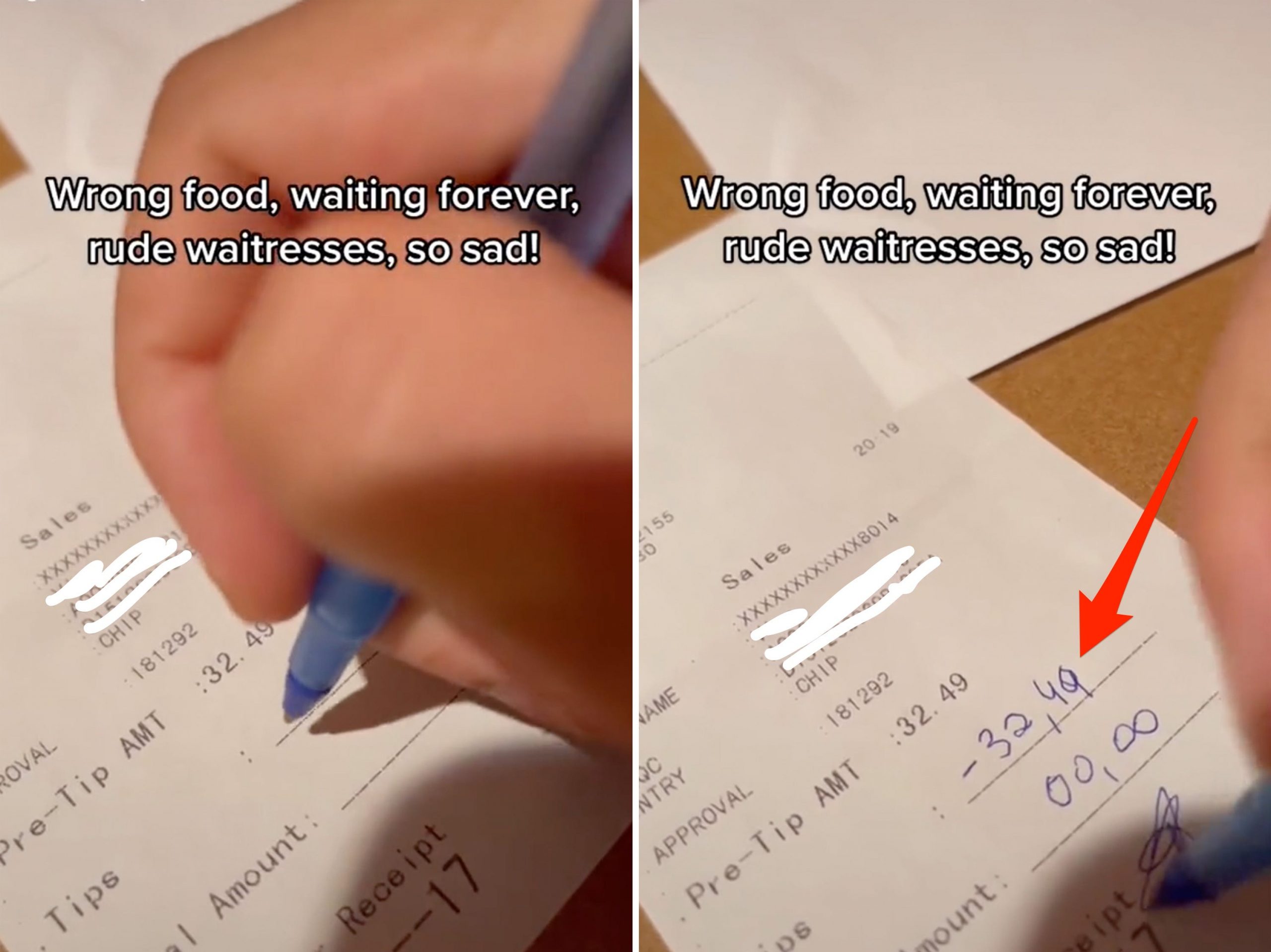 tiktok screen shot of person leaving a negative tip