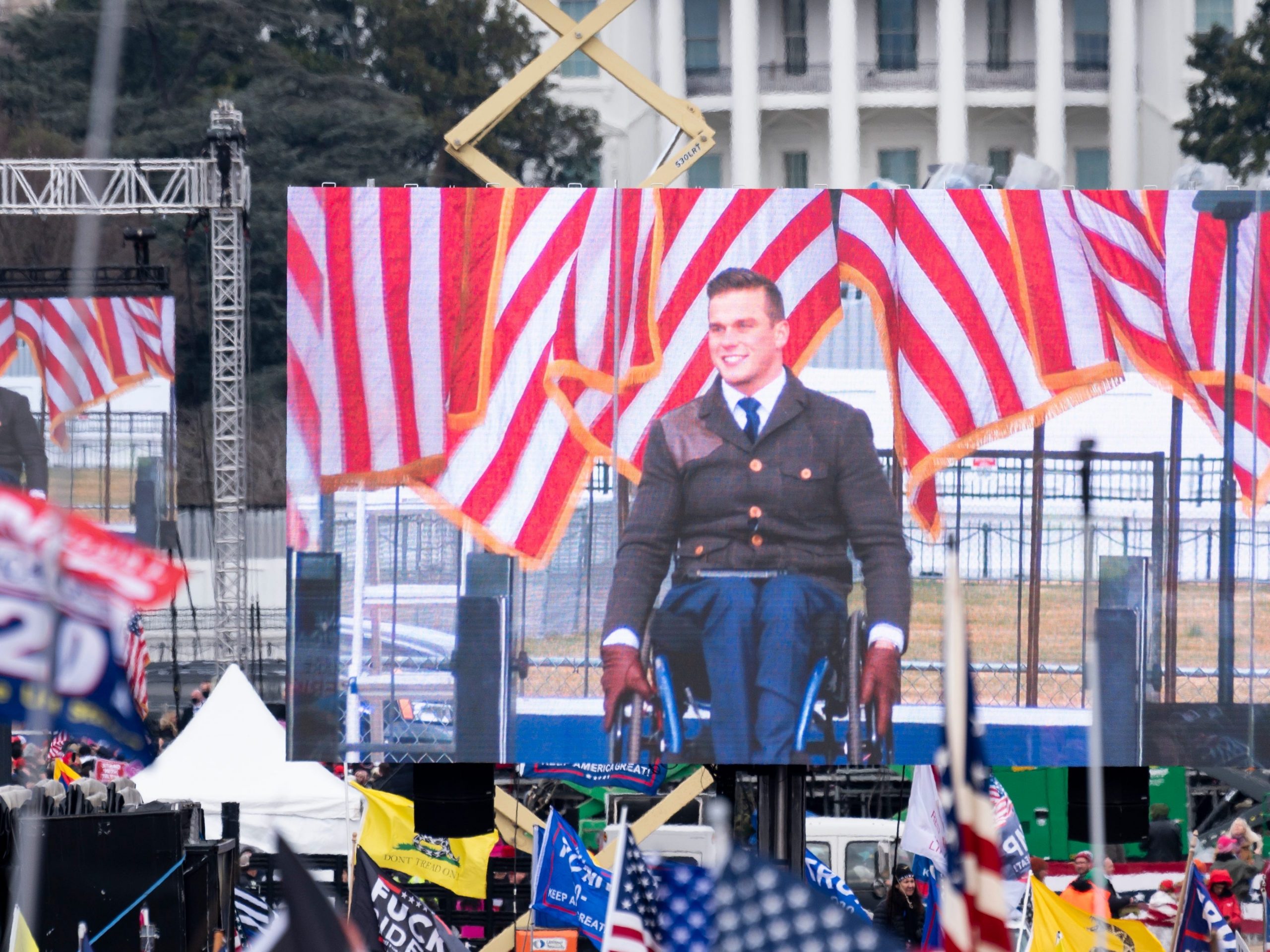 Rep. Madison Cawthorn speaks to Trump supporters from the Ellipse at the White House in Washington on Jan 6, 2021.